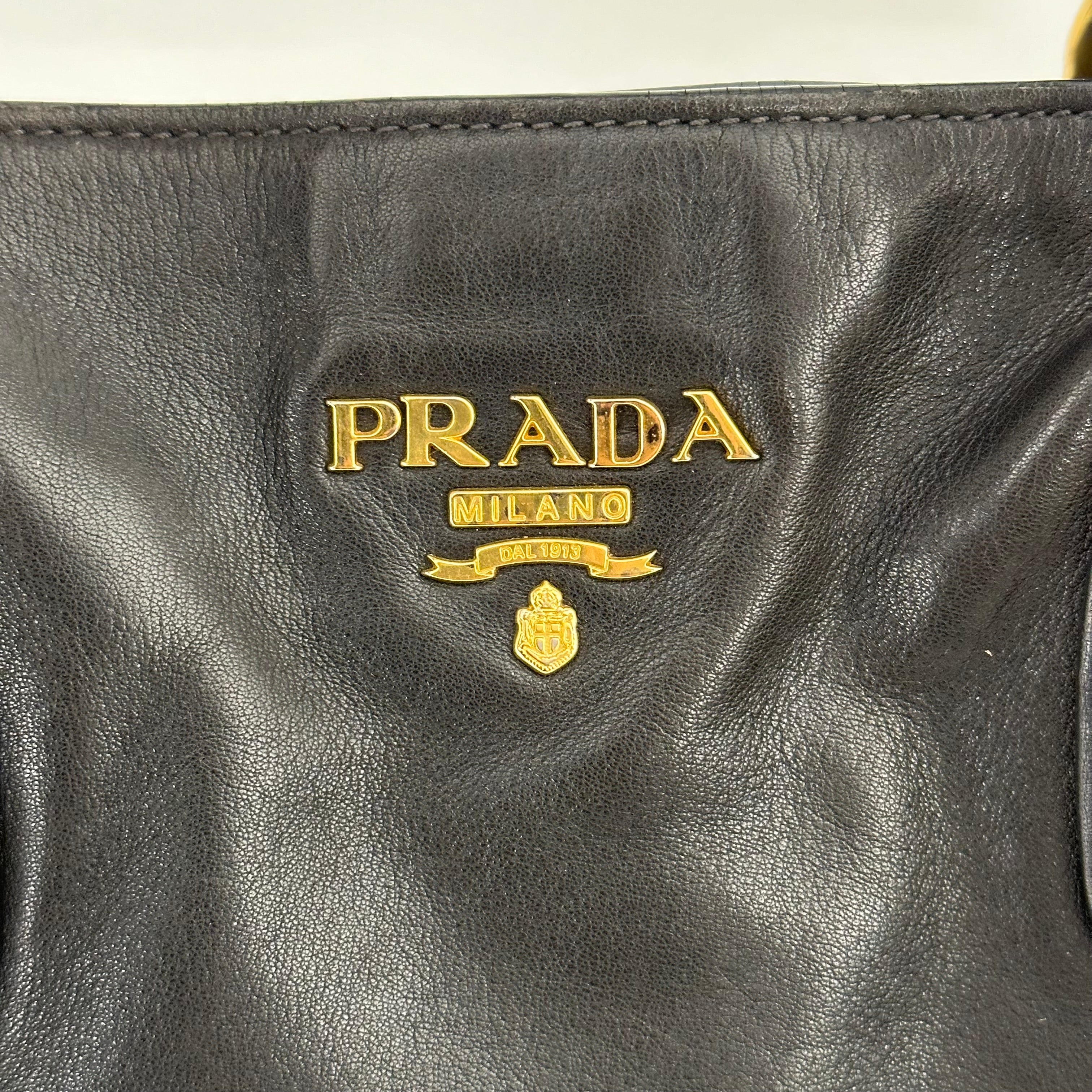 Large Bauletto Nero Calfskin Leather Bag