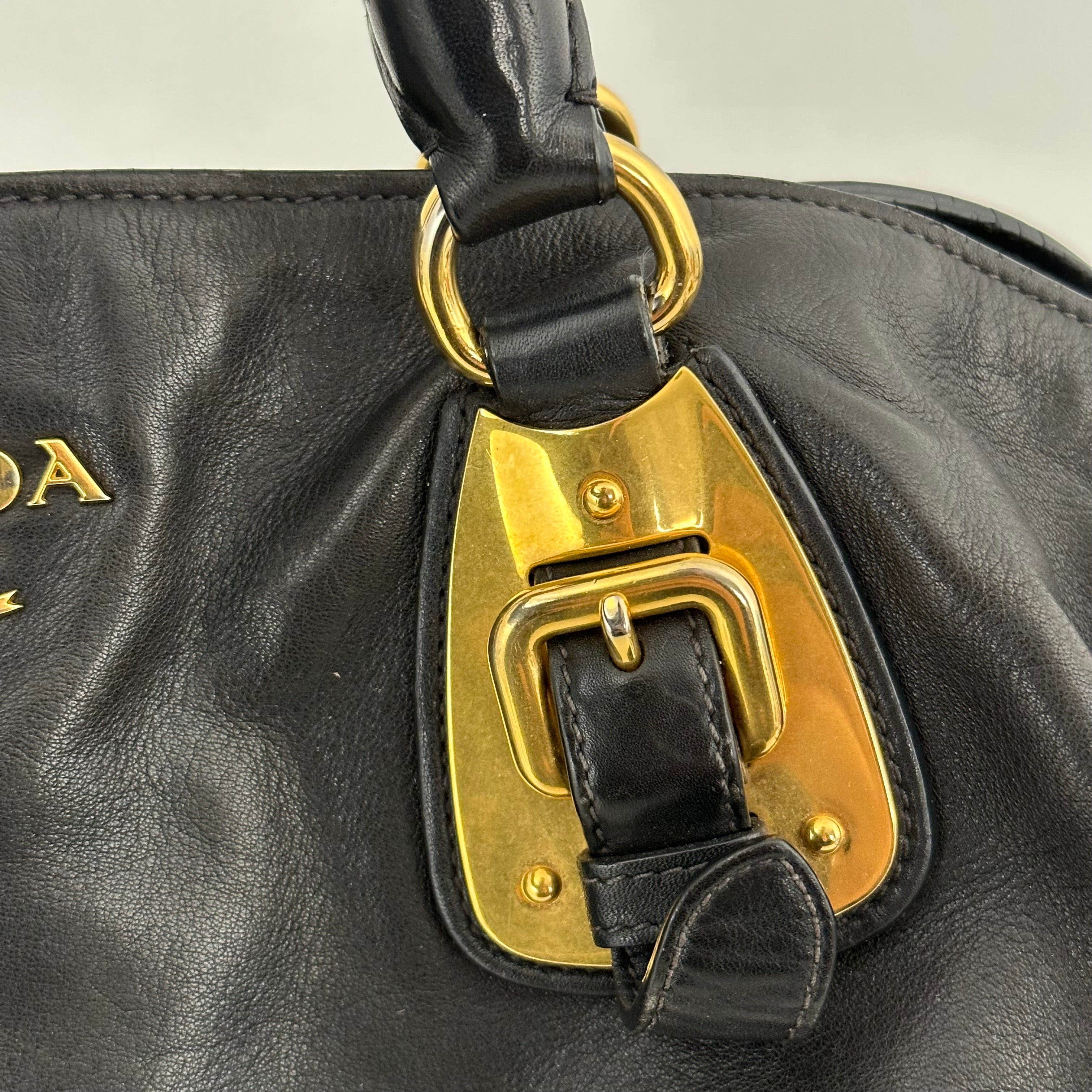 Large Bauletto Nero Calfskin Leather Bag