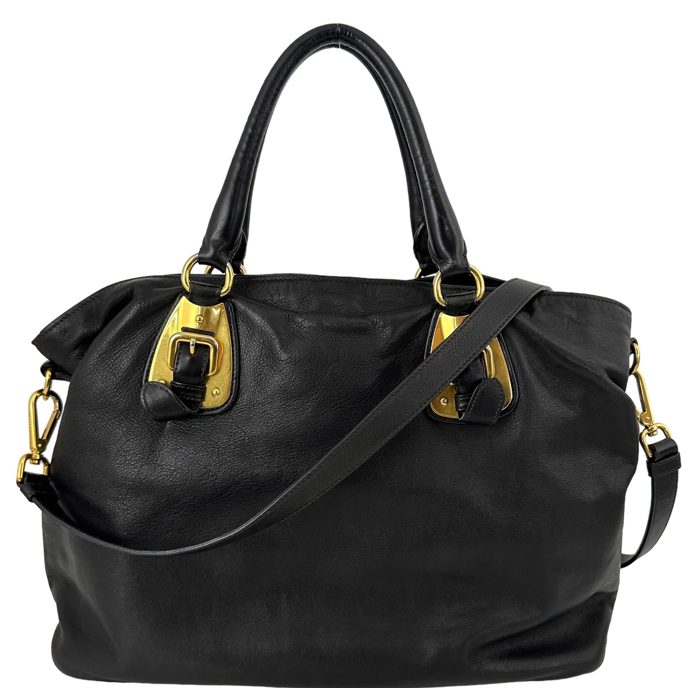Large Bauletto Nero Calfskin Leather Bag