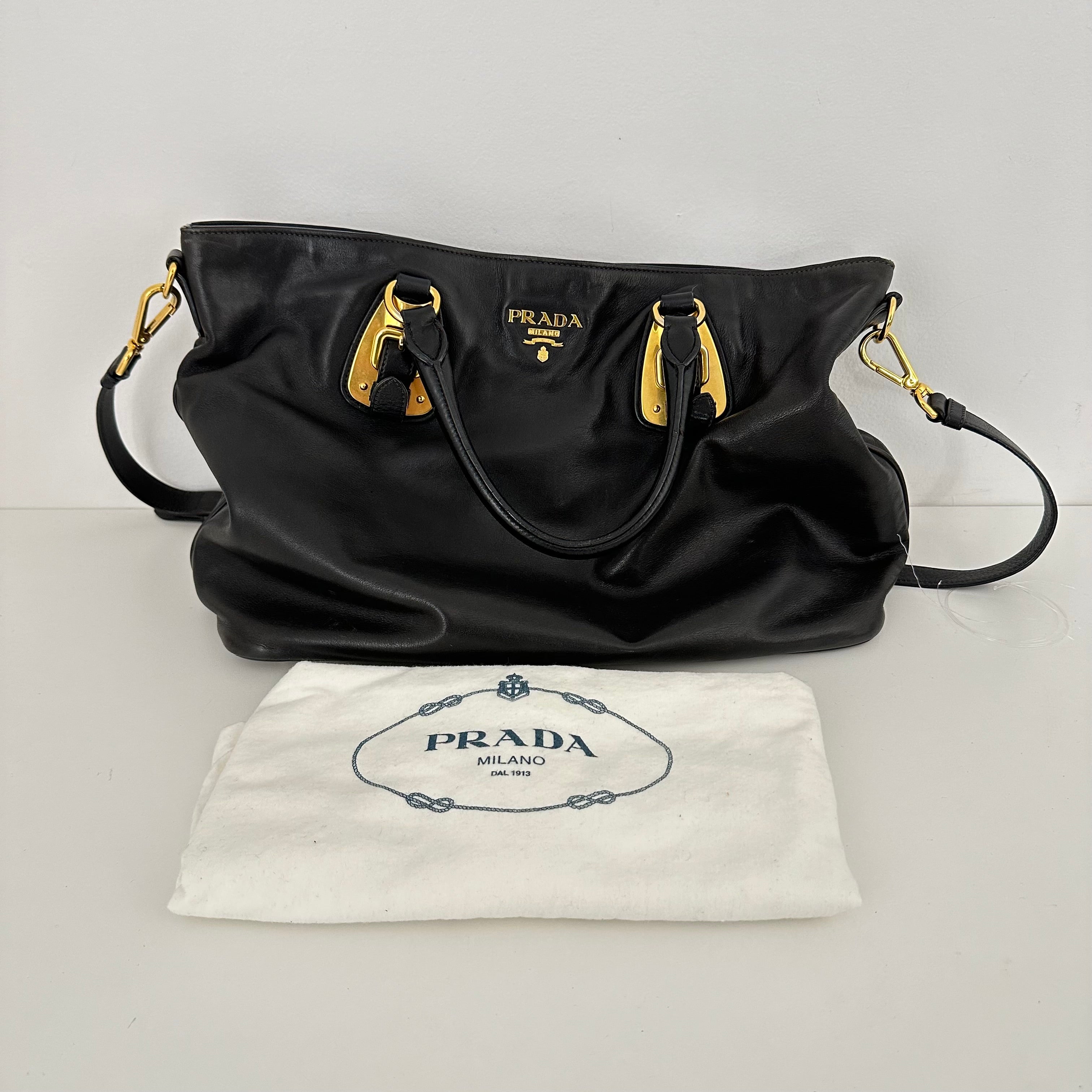 Large Bauletto Nero Calfskin Leather Bag