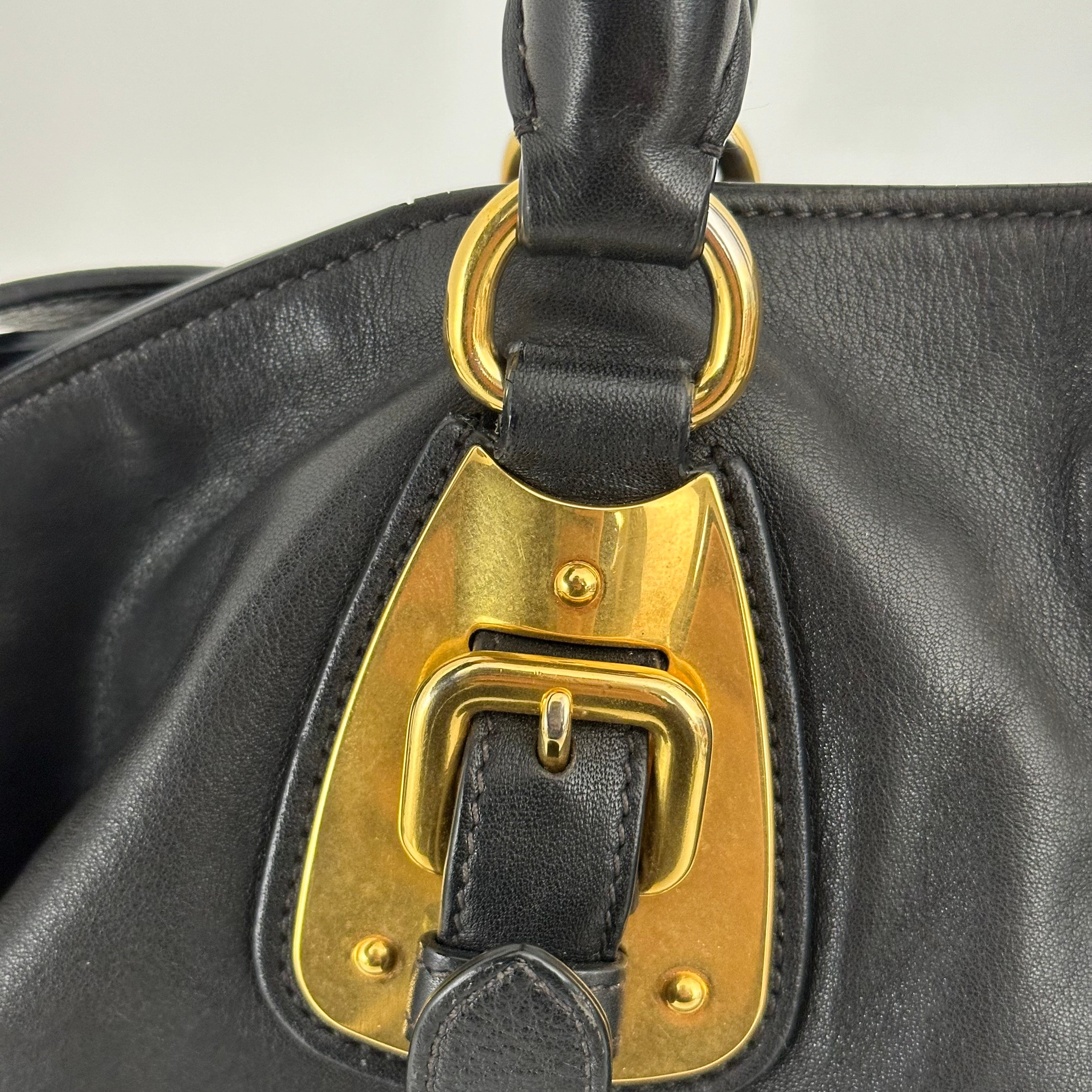 Large Bauletto Nero Calfskin Leather Bag