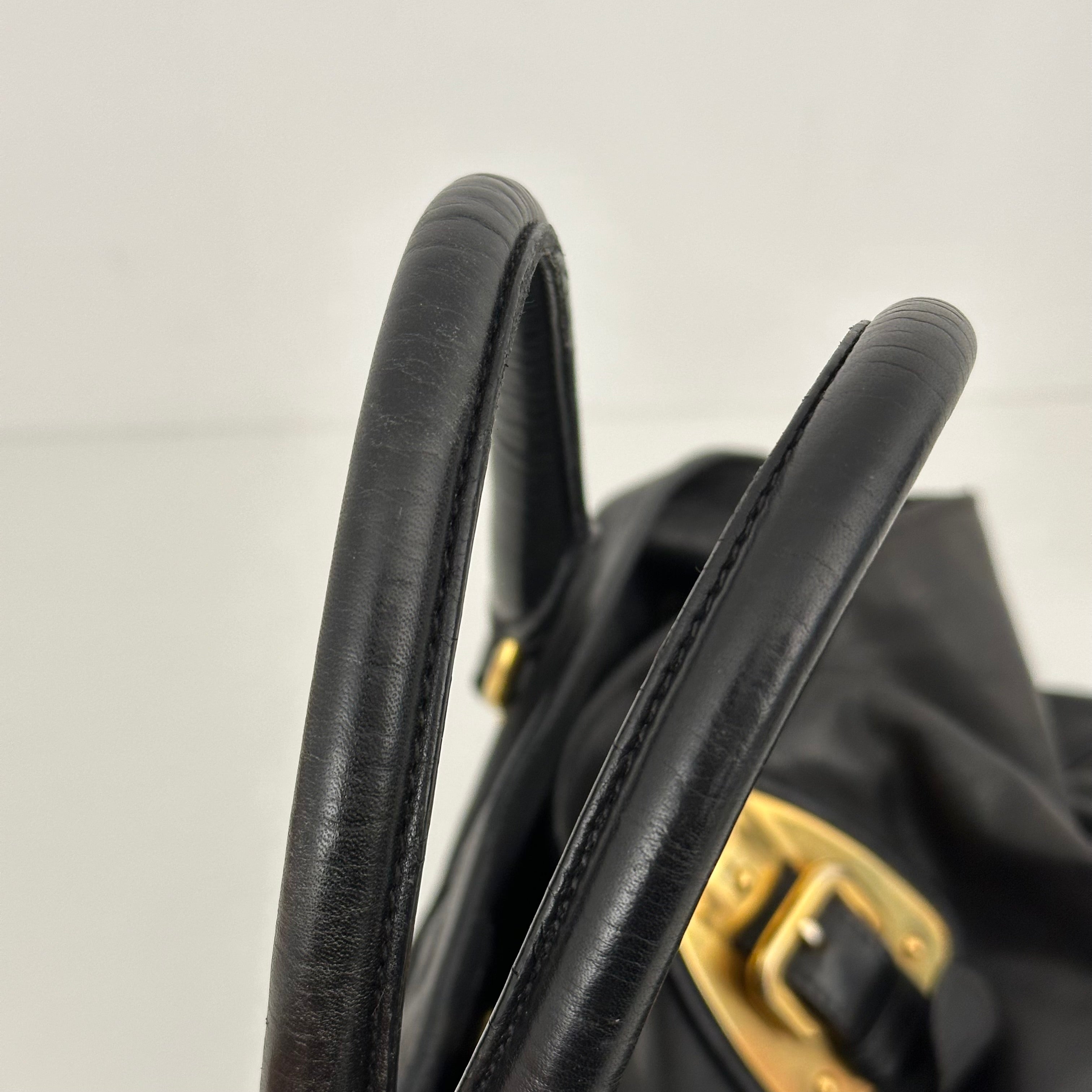 Large Bauletto Nero Calfskin Leather Bag