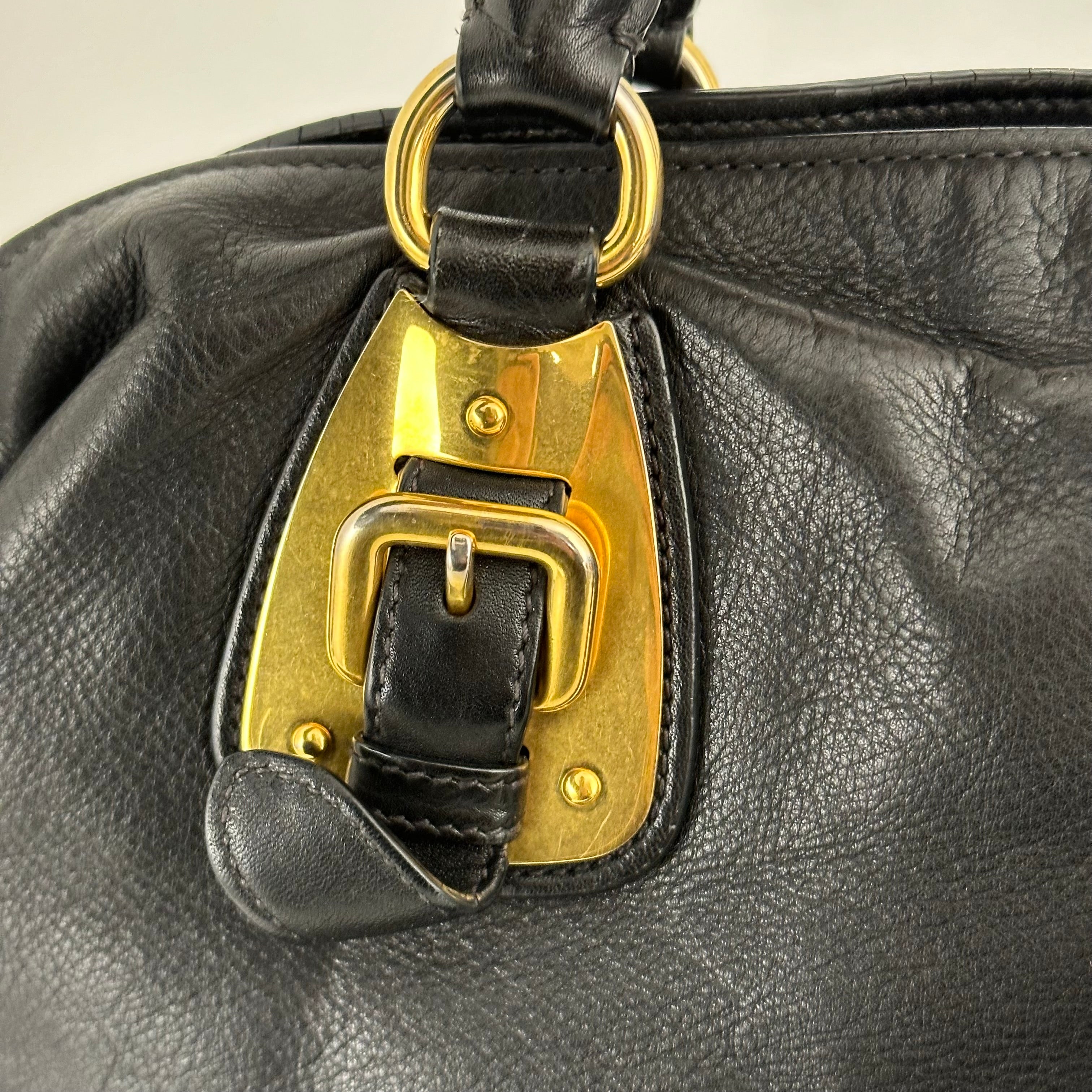 Large Bauletto Nero Calfskin Leather Bag