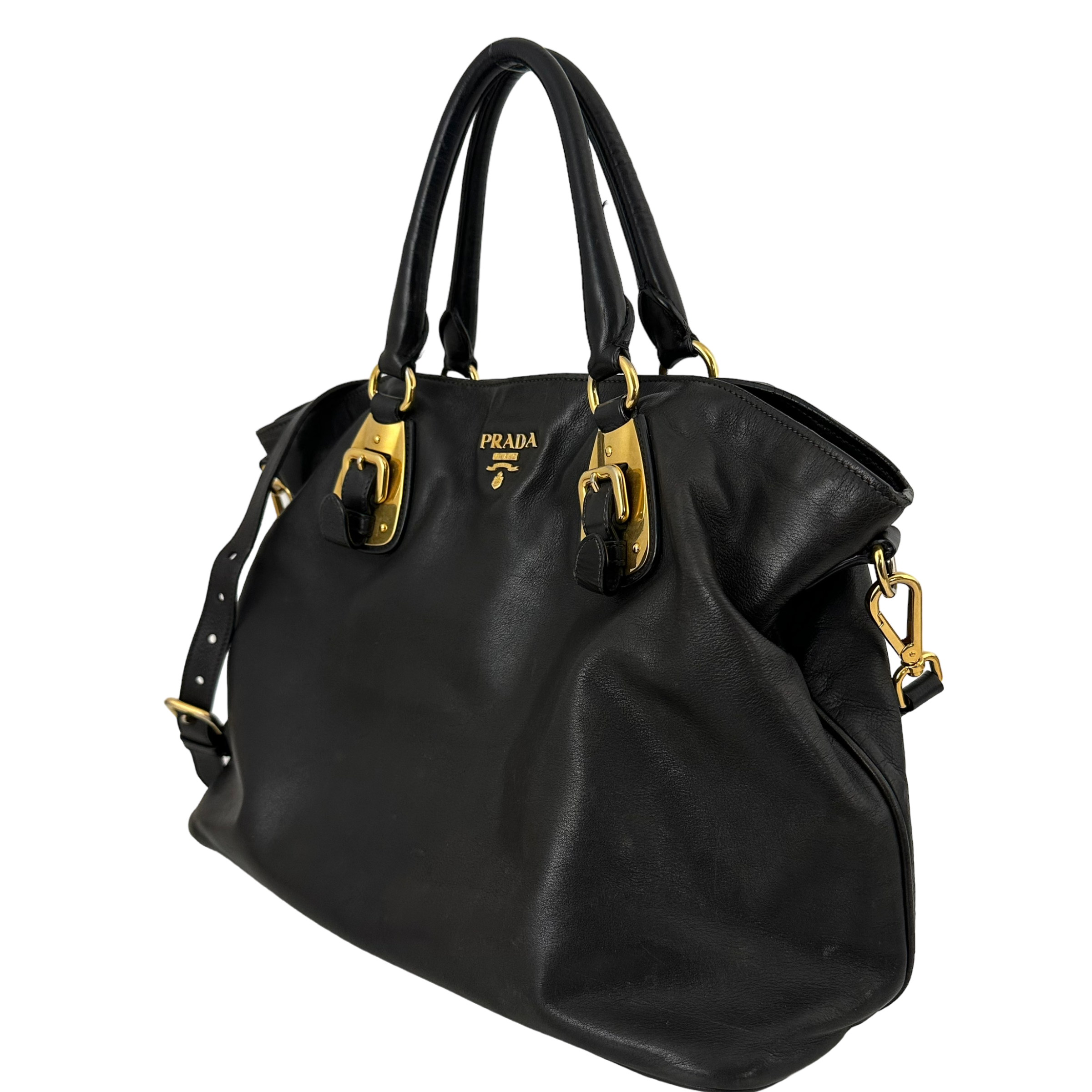 Large Bauletto Nero Calfskin Leather Bag