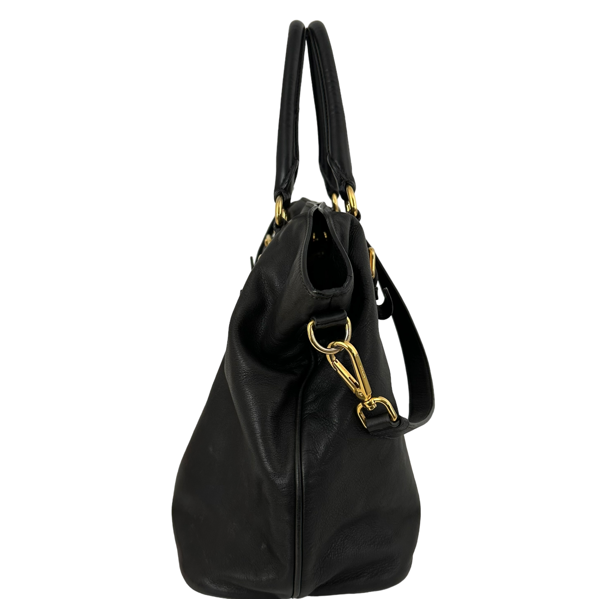 Large Bauletto Nero Calfskin Leather Bag