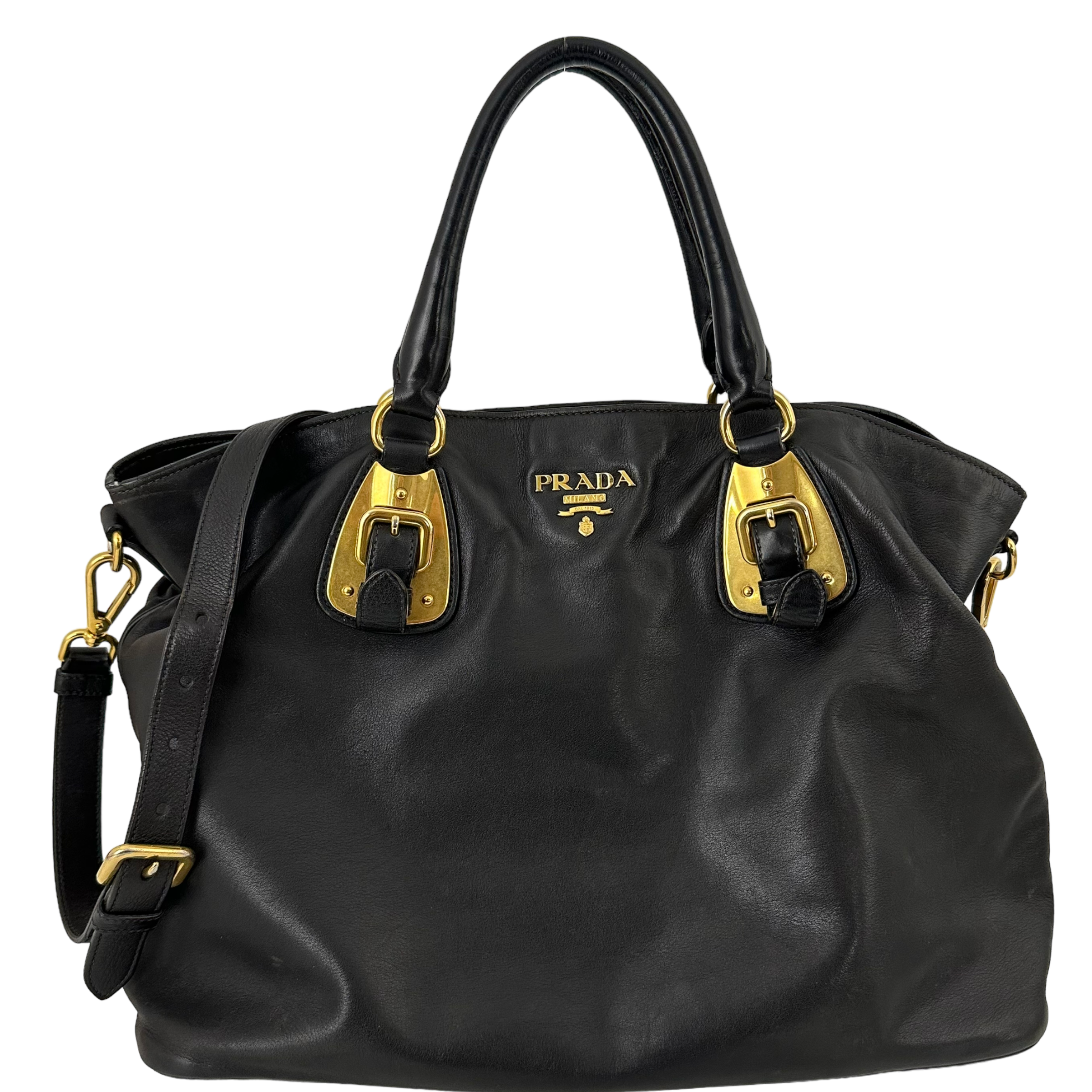 Large Bauletto Nero Calfskin Leather Bag