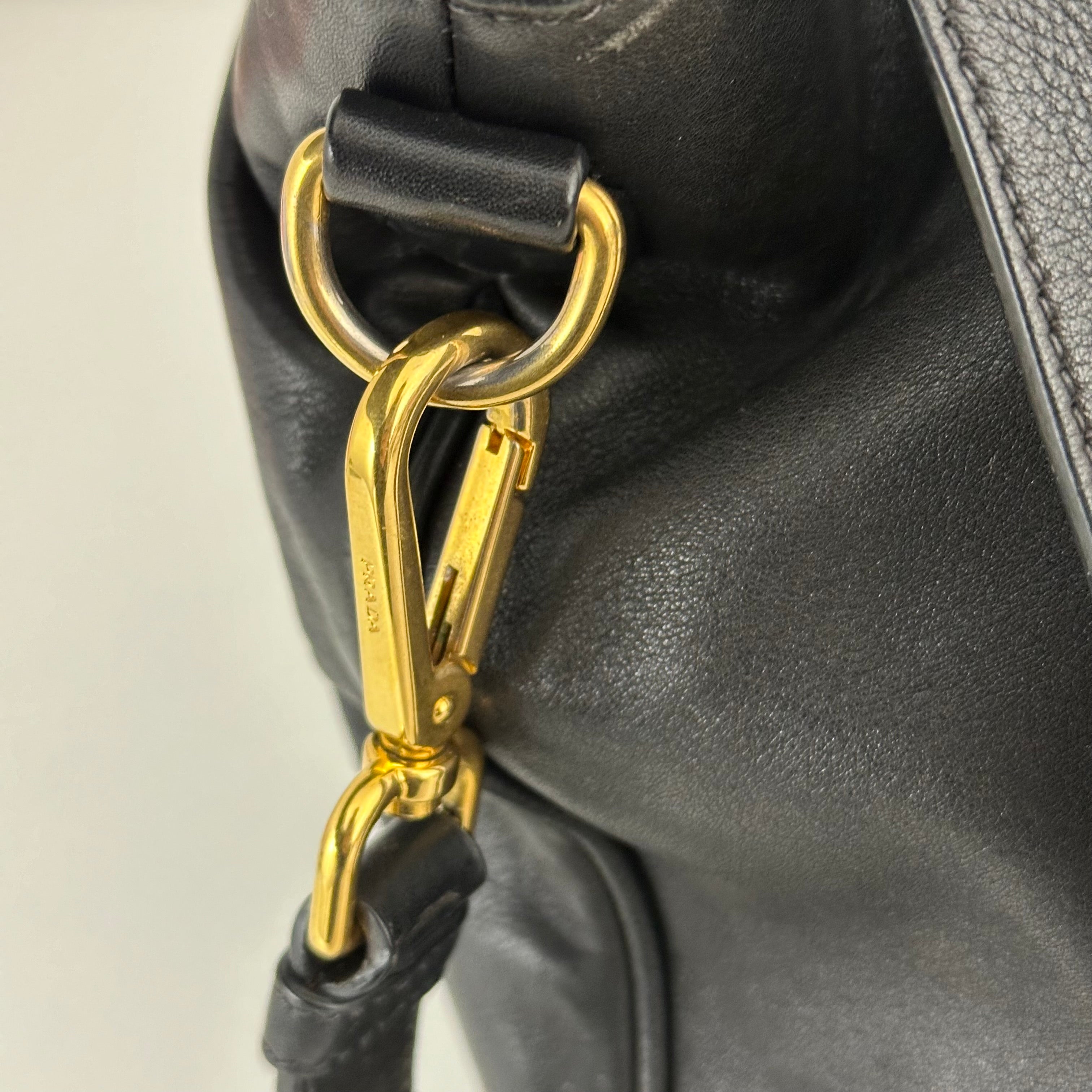 Large Bauletto Nero Calfskin Leather Bag