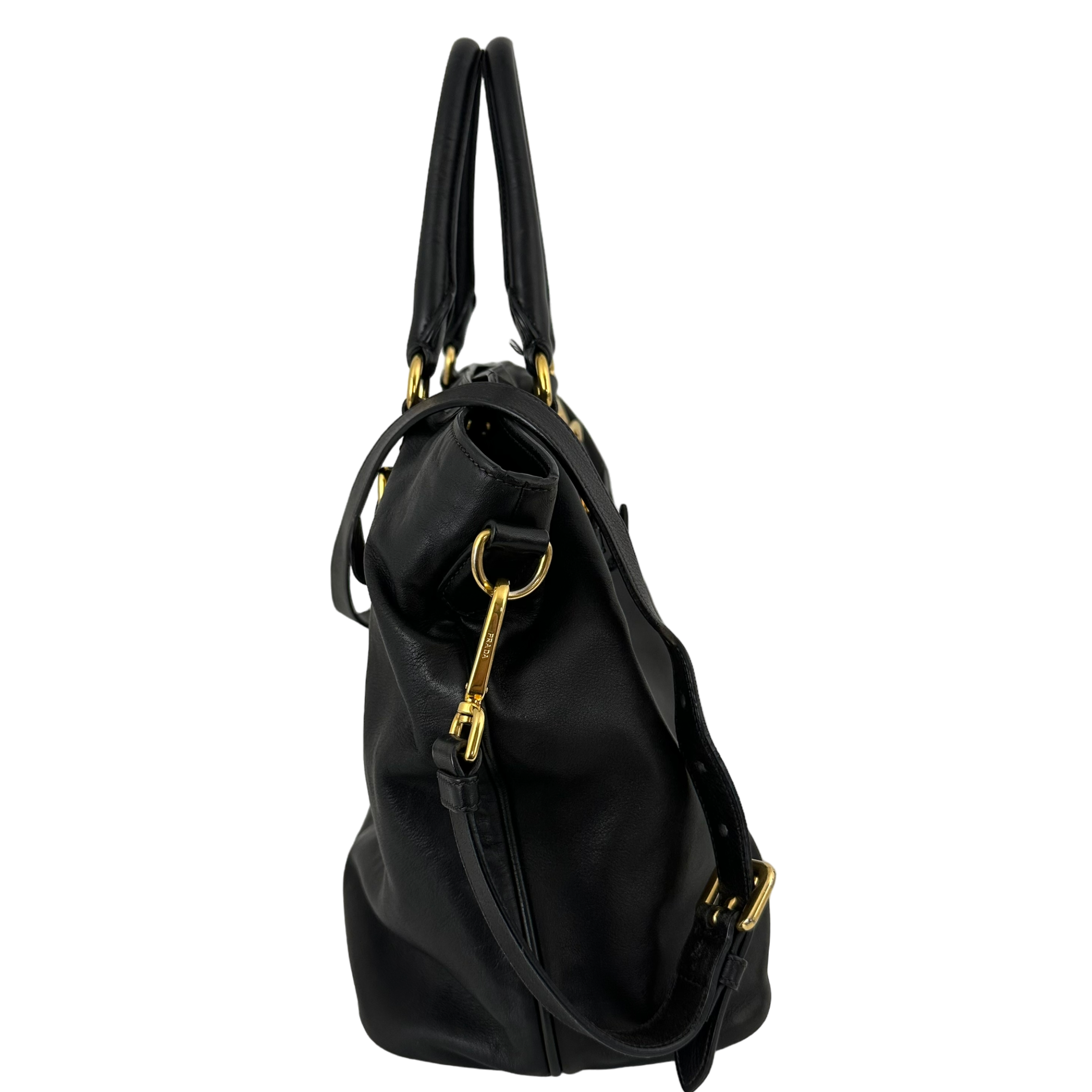 Large Bauletto Nero Calfskin Leather Bag