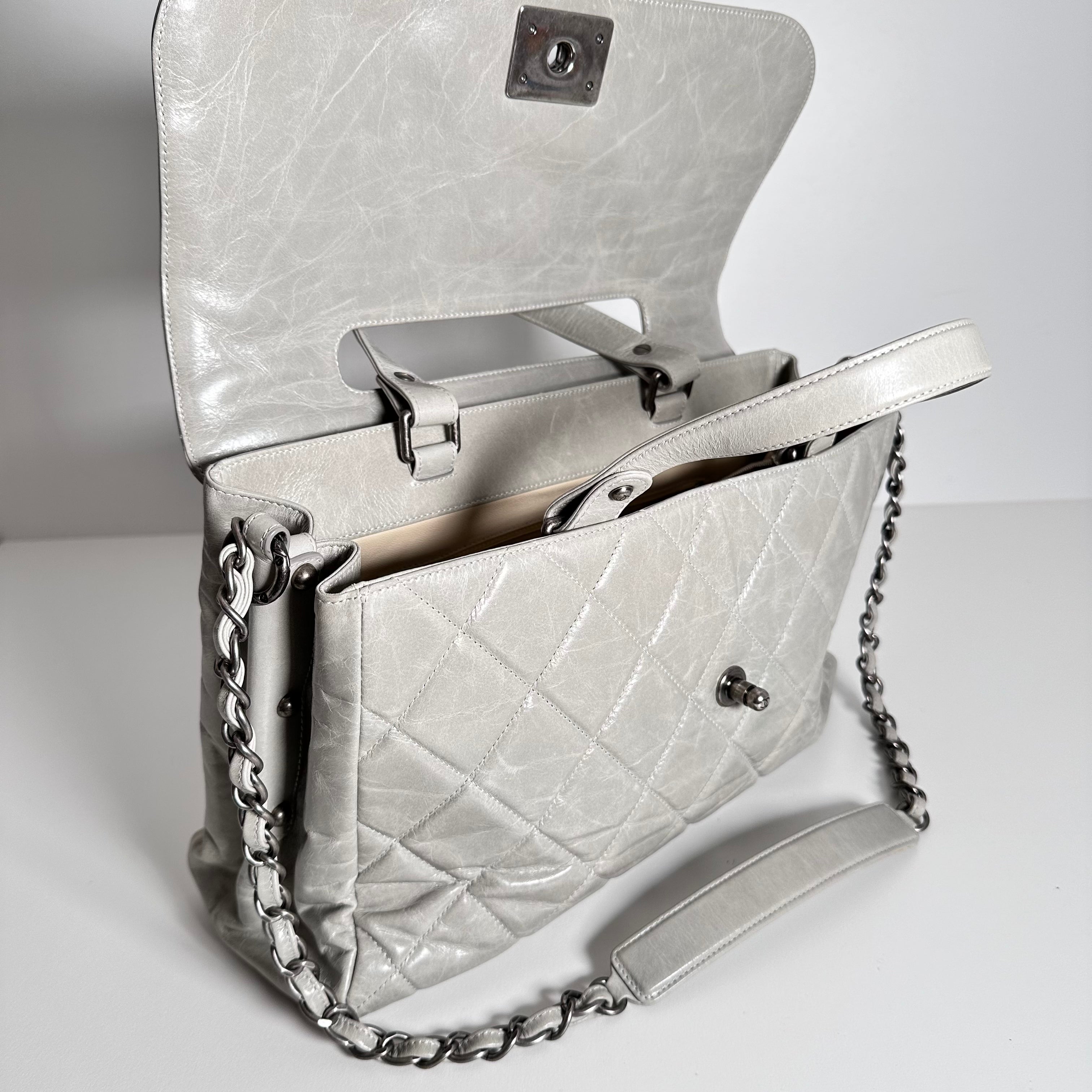 Grey Convertible Boy Aged Calfskin Tote
