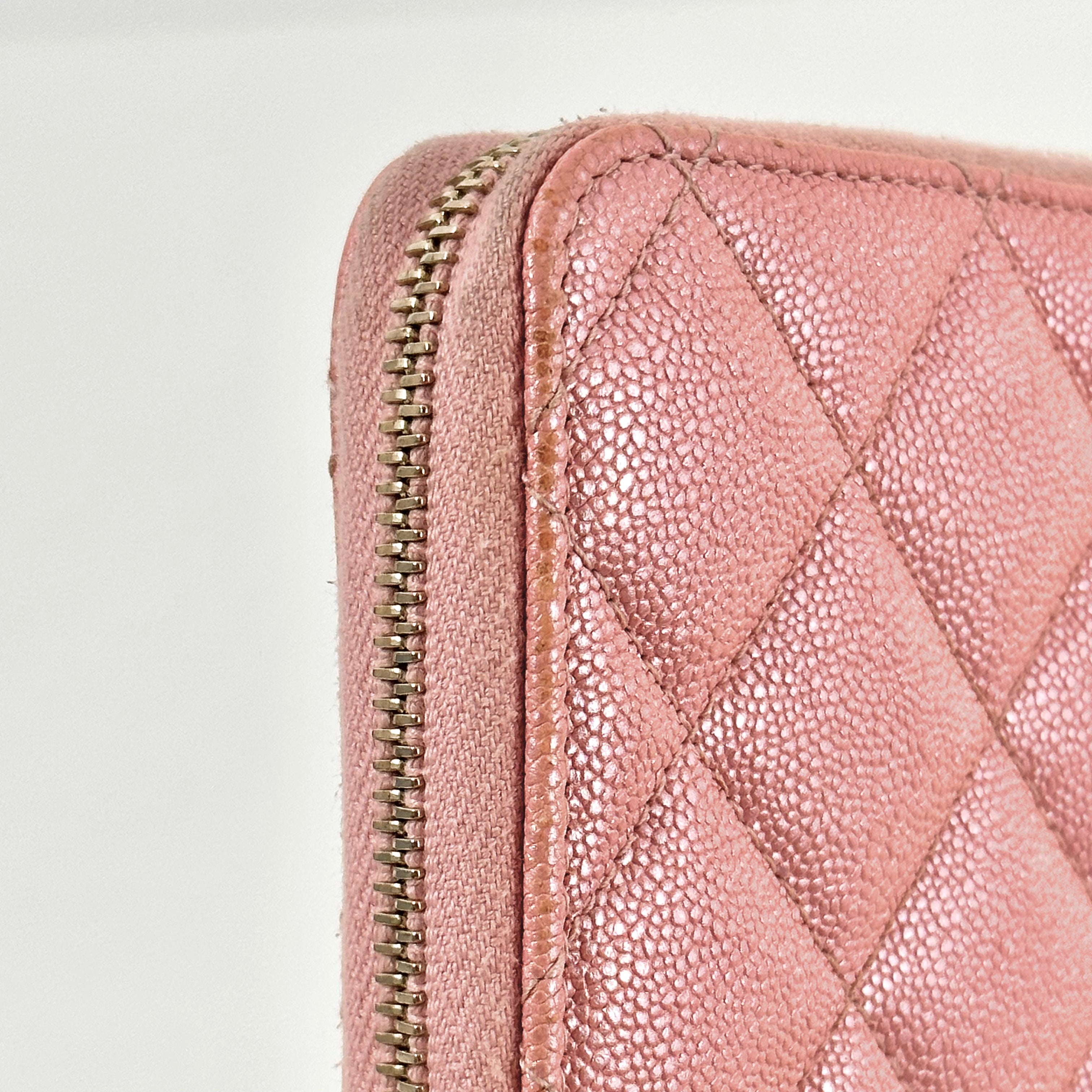 Iridescent Caviar Medium Zip Around Wallet