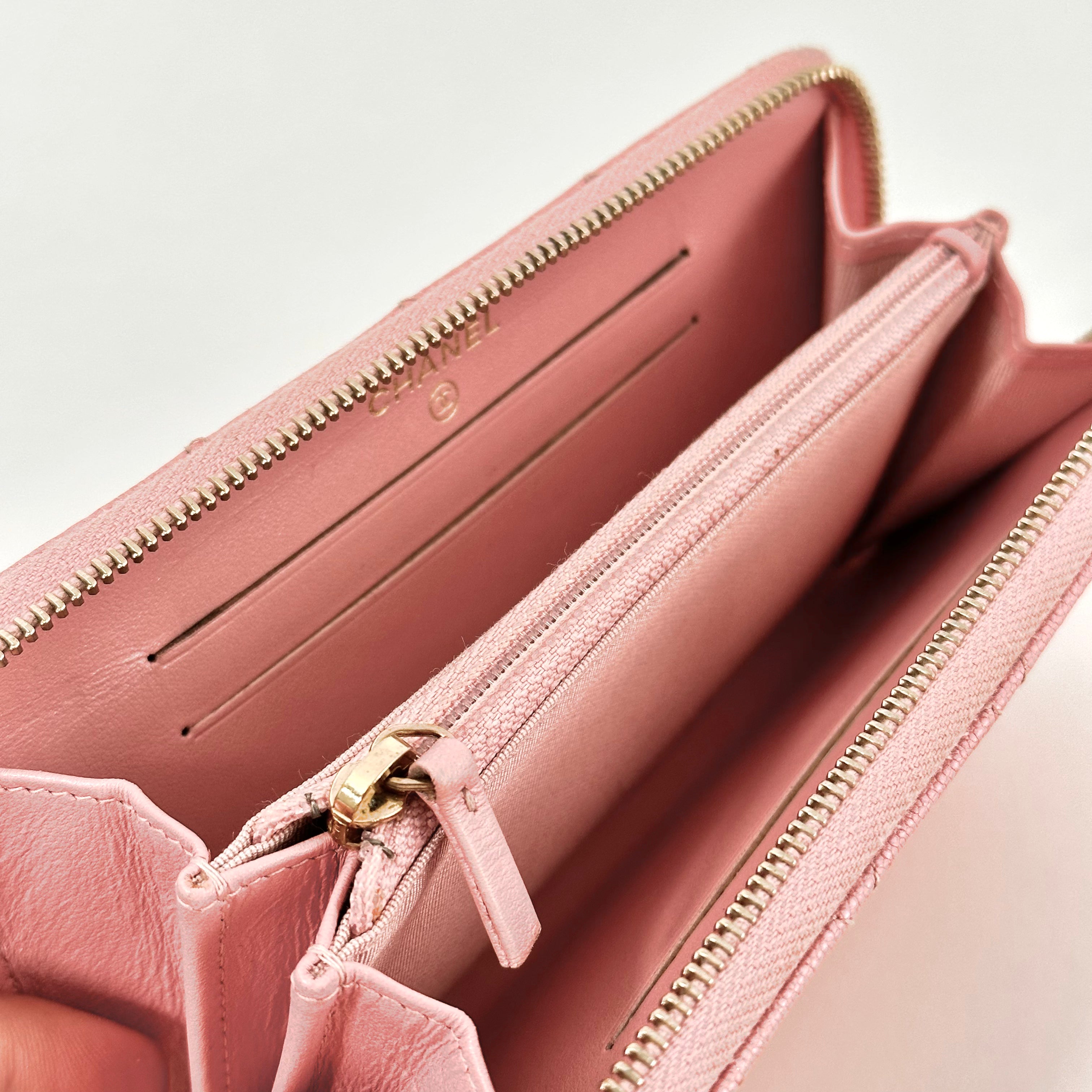 Iridescent Caviar Medium Zip Around Wallet
