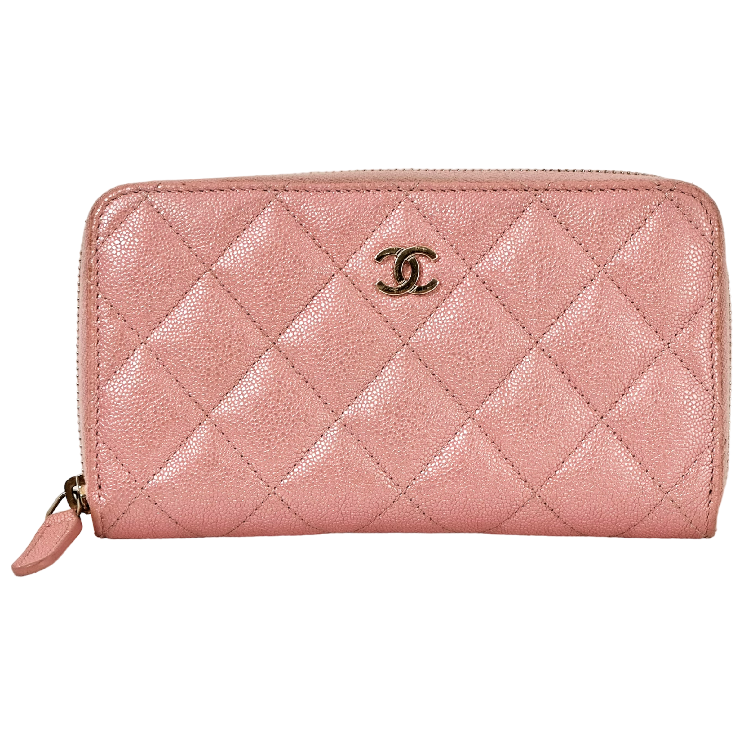 Iridescent Caviar Medium Zip Around Wallet