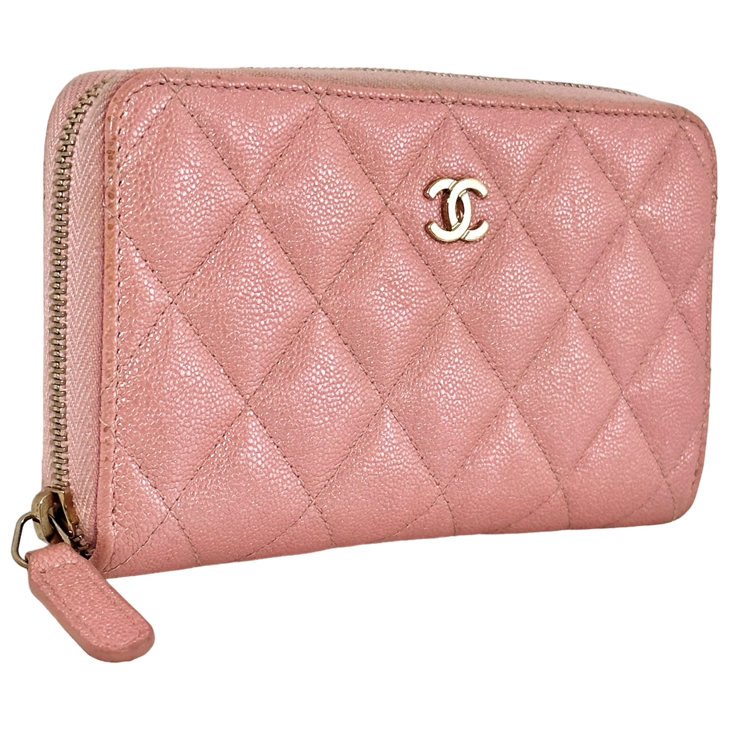 Iridescent Caviar Medium Zip Around Wallet