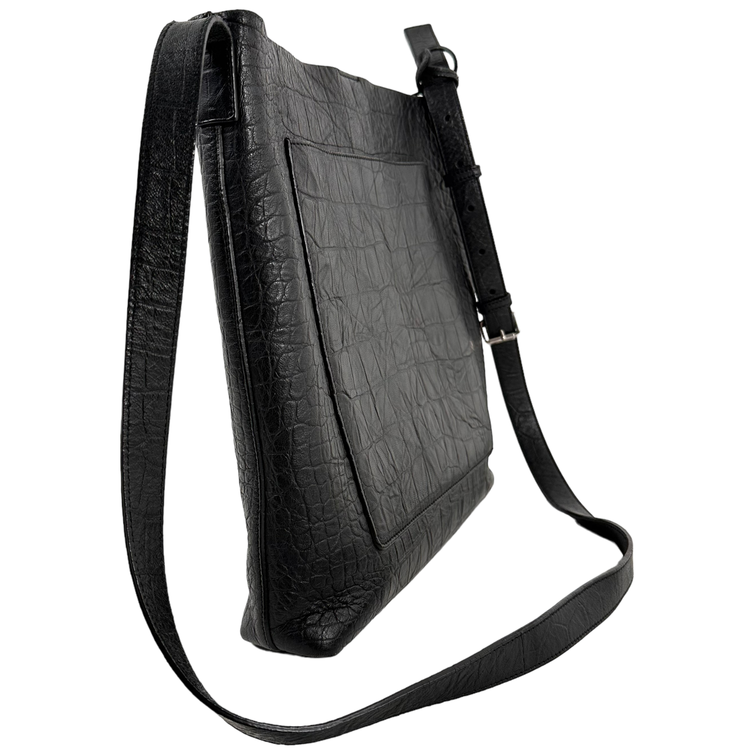 Black Crocodile Messenger Bag
