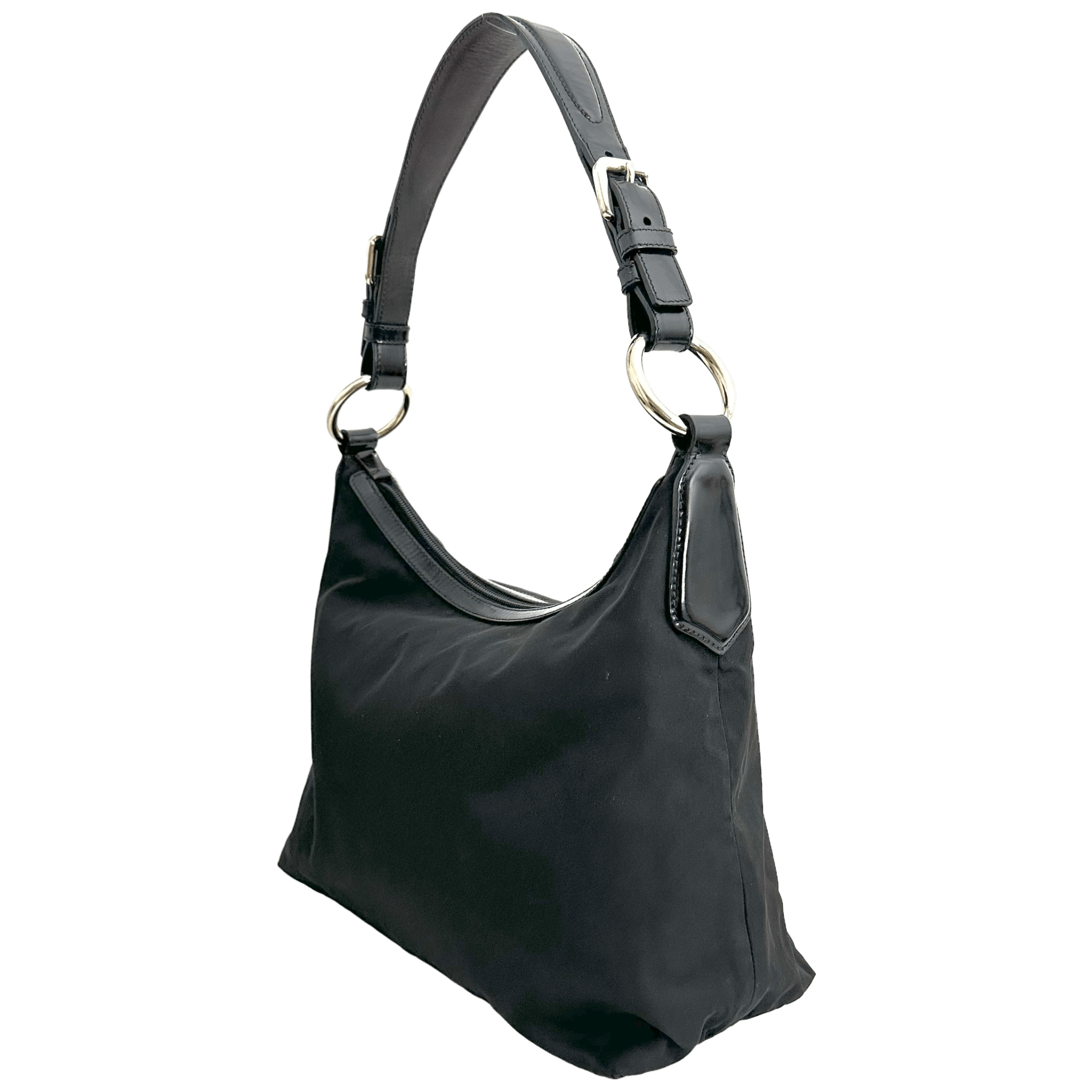 Black Tessuto Nylon Hobo Bag