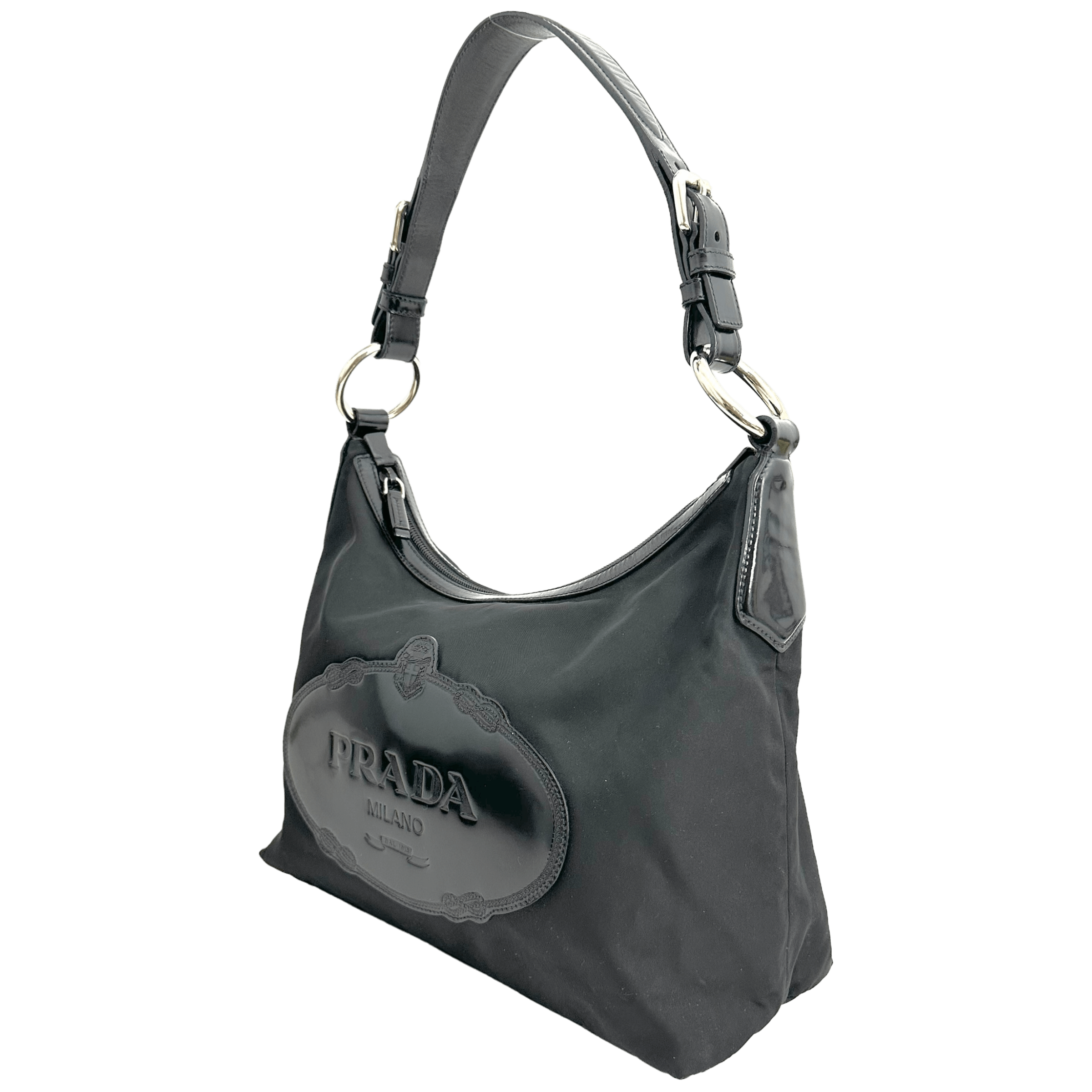 Black Tessuto Nylon Hobo Bag