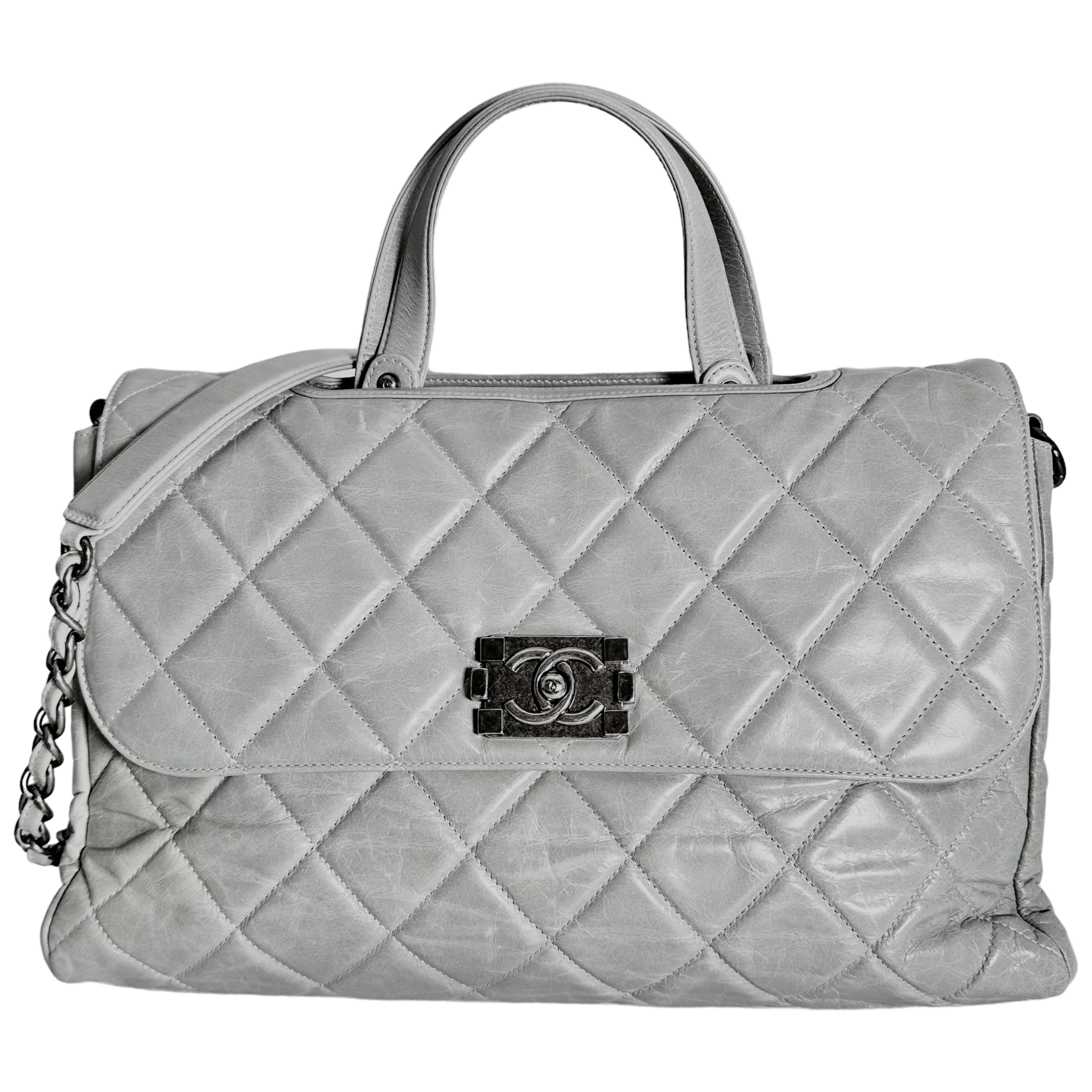 Grey Convertible Boy Aged Calfskin Tote