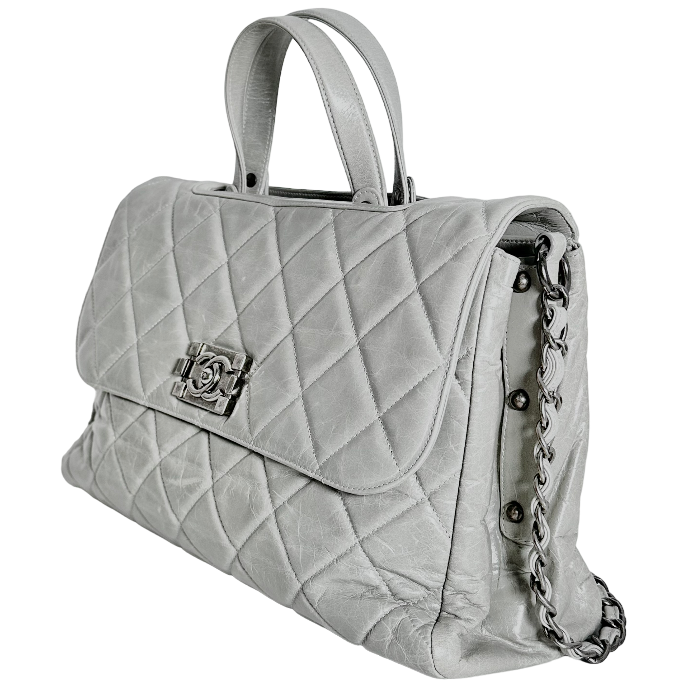 Grey Convertible Boy Aged Calfskin Tote