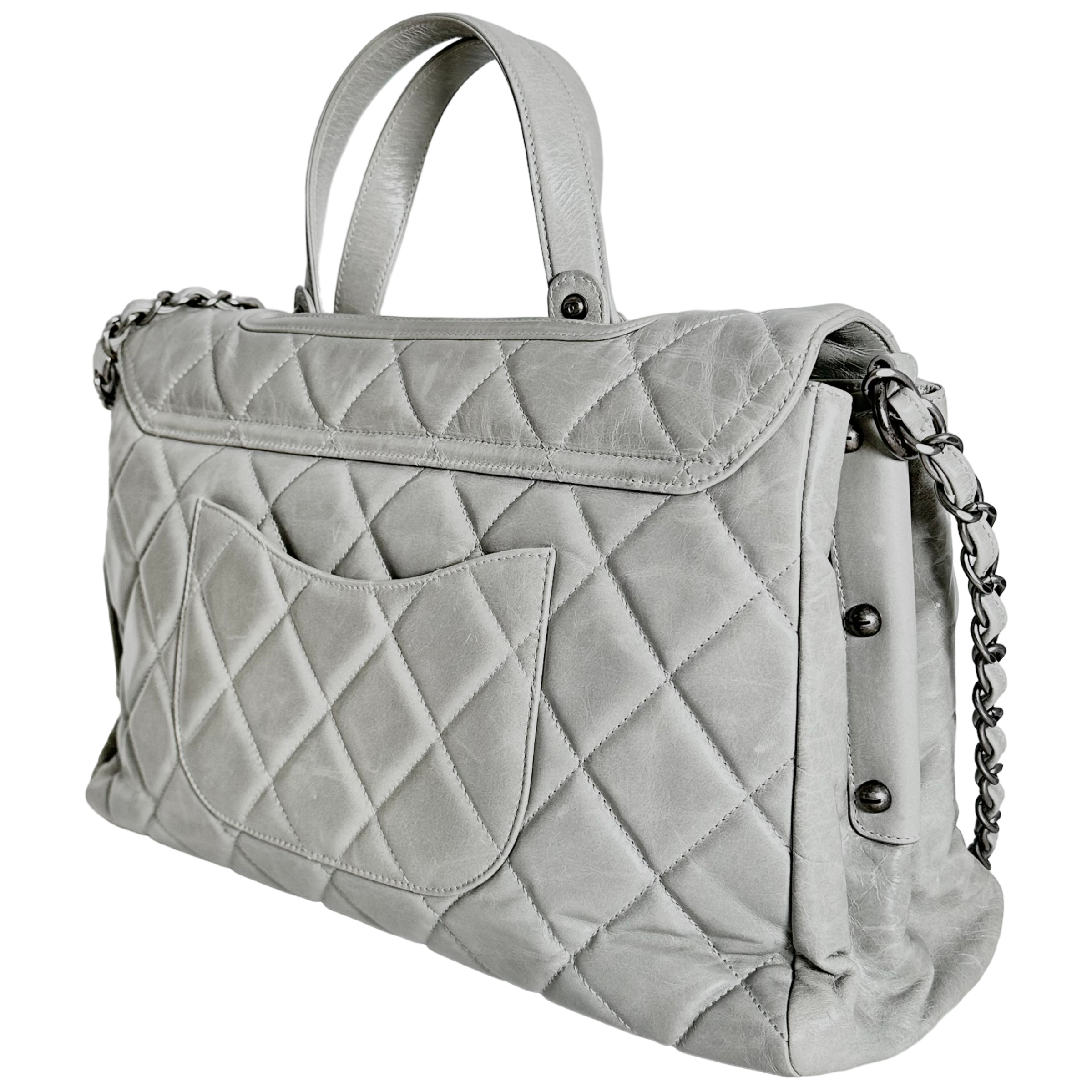 Grey Convertible Boy Aged Calfskin Tote