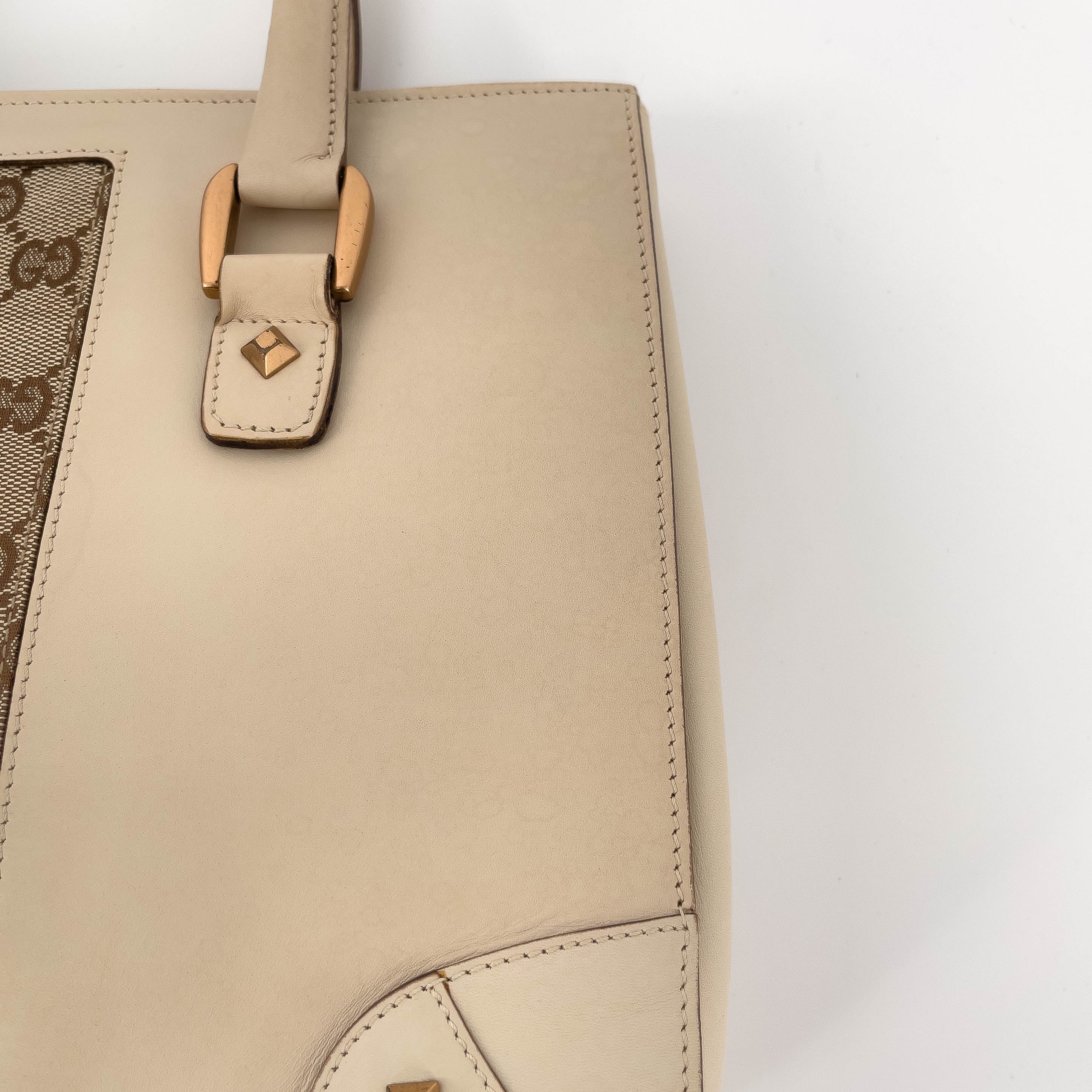 Cream Leather and GG Canvas Handbag