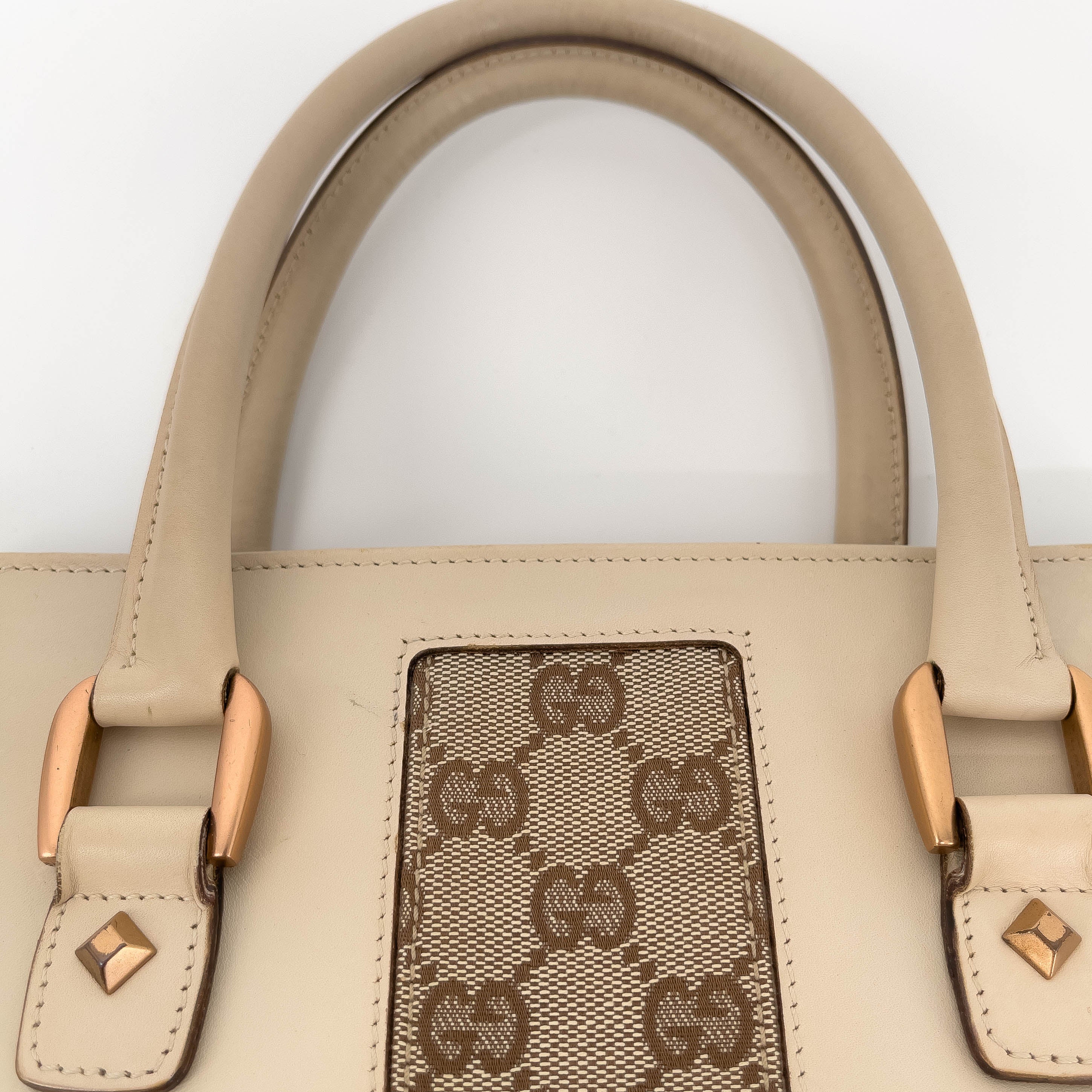 Cream Leather and GG Canvas Handbag