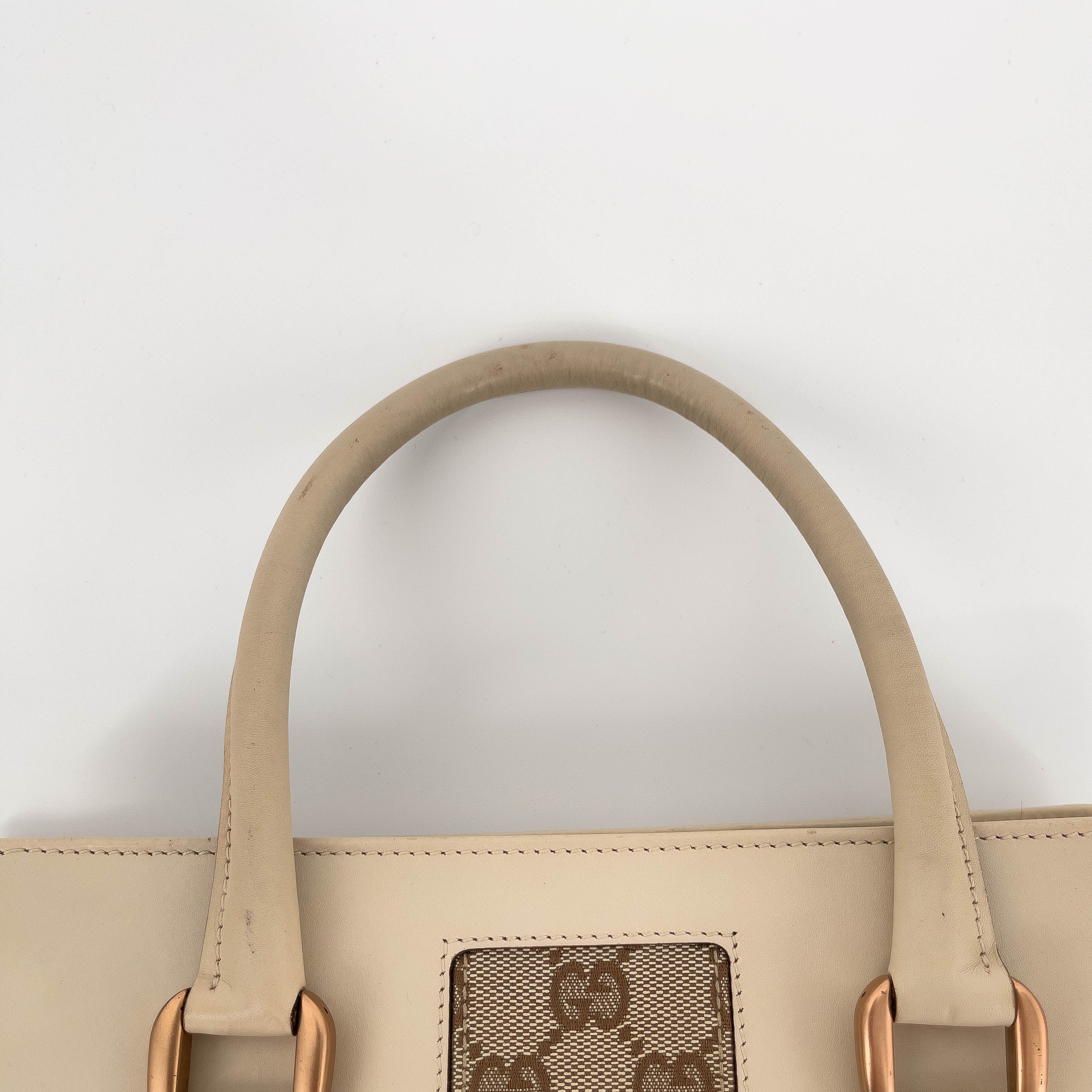 Cream Leather and GG Canvas Handbag