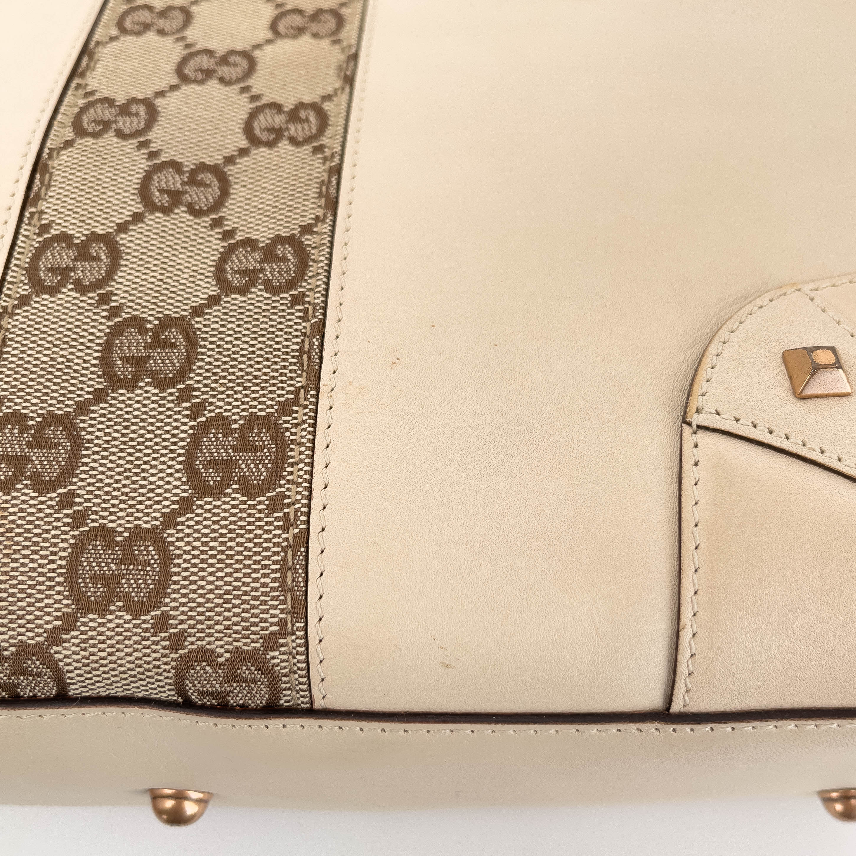 Cream Leather and GG Canvas Handbag