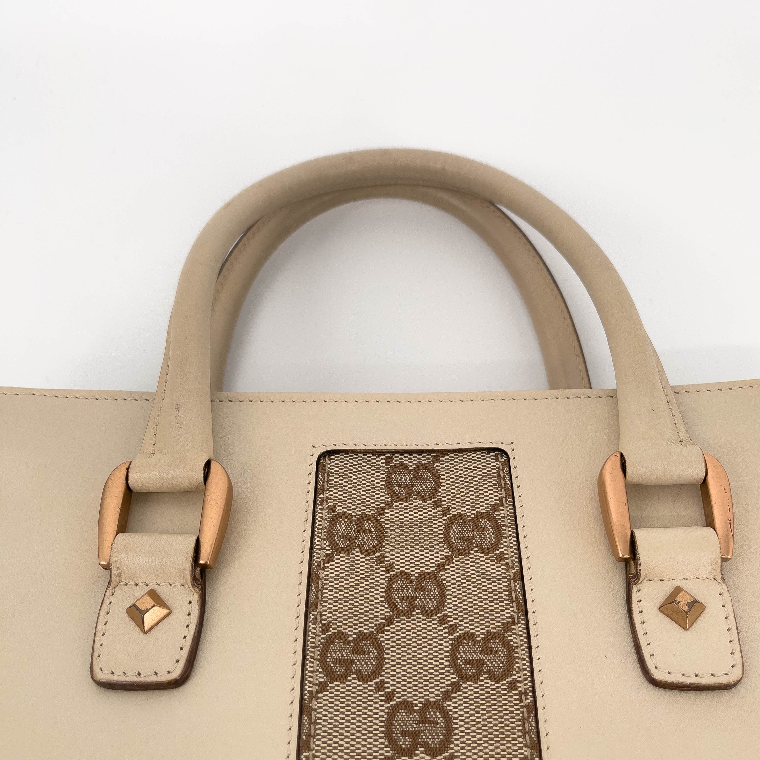 Cream Leather and GG Canvas Handbag