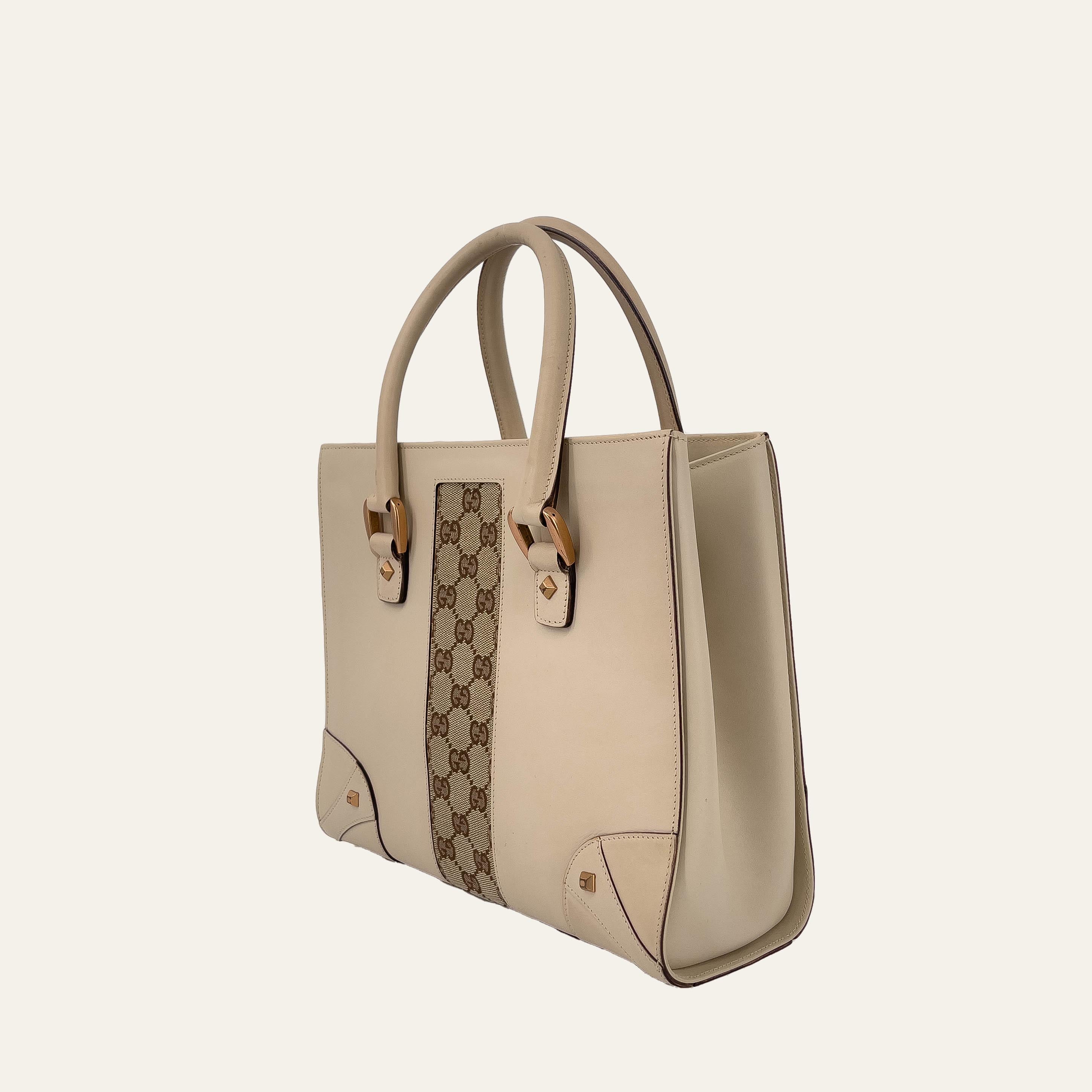 Cream Leather and GG Canvas Handbag