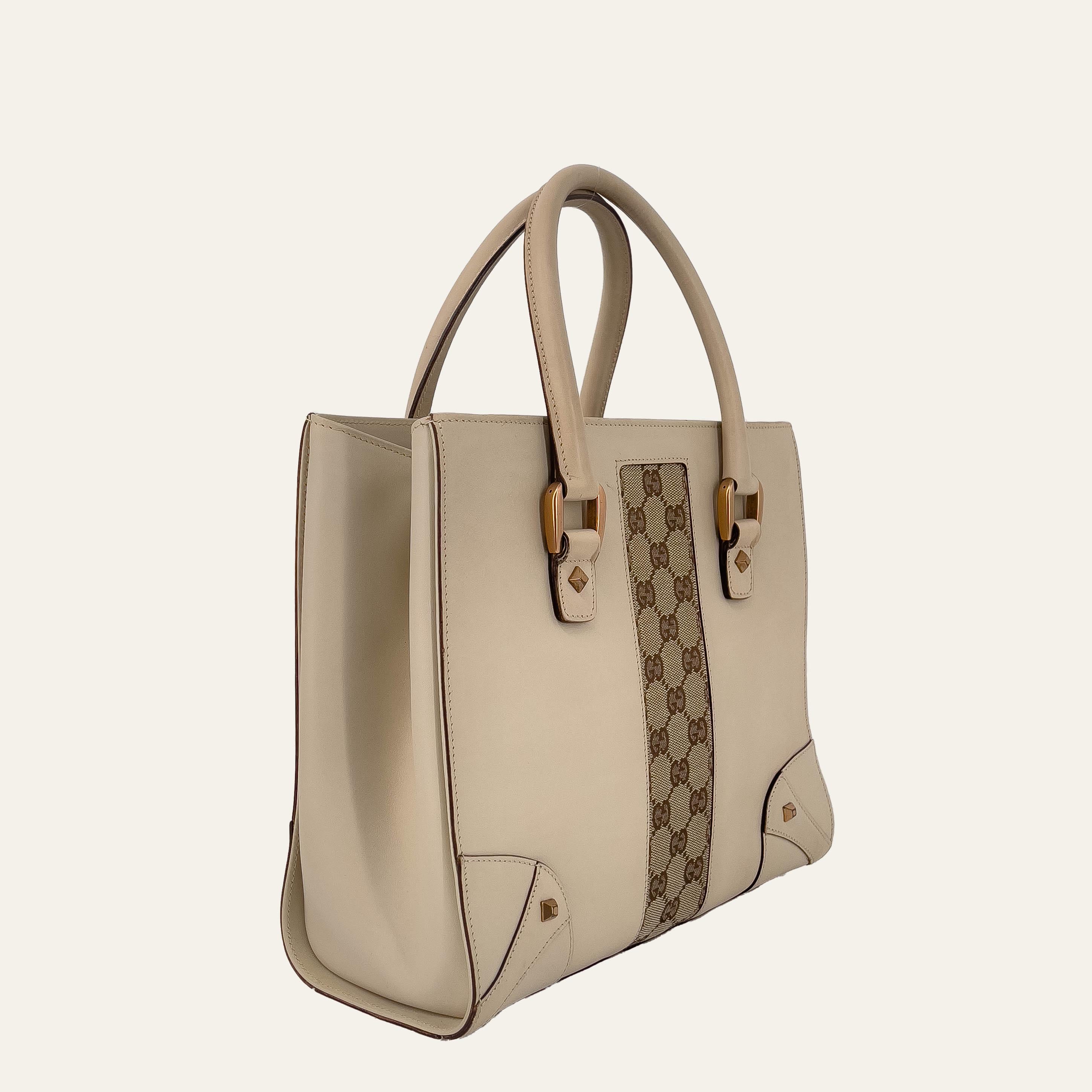 Cream Leather and GG Canvas Handbag