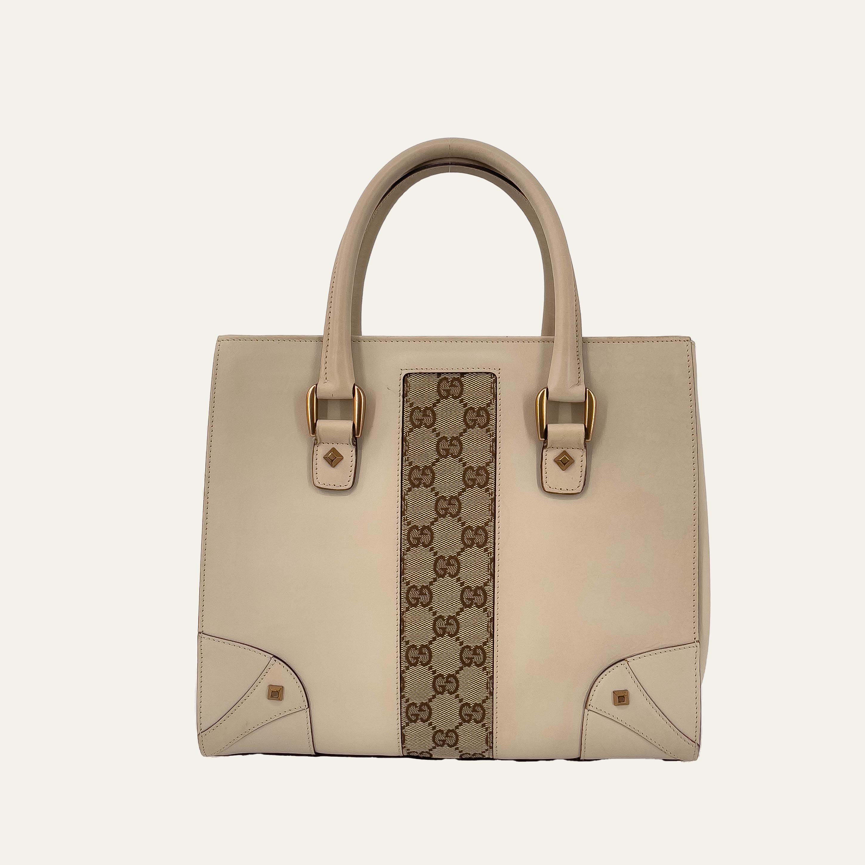 Cream Leather and GG Canvas Handbag