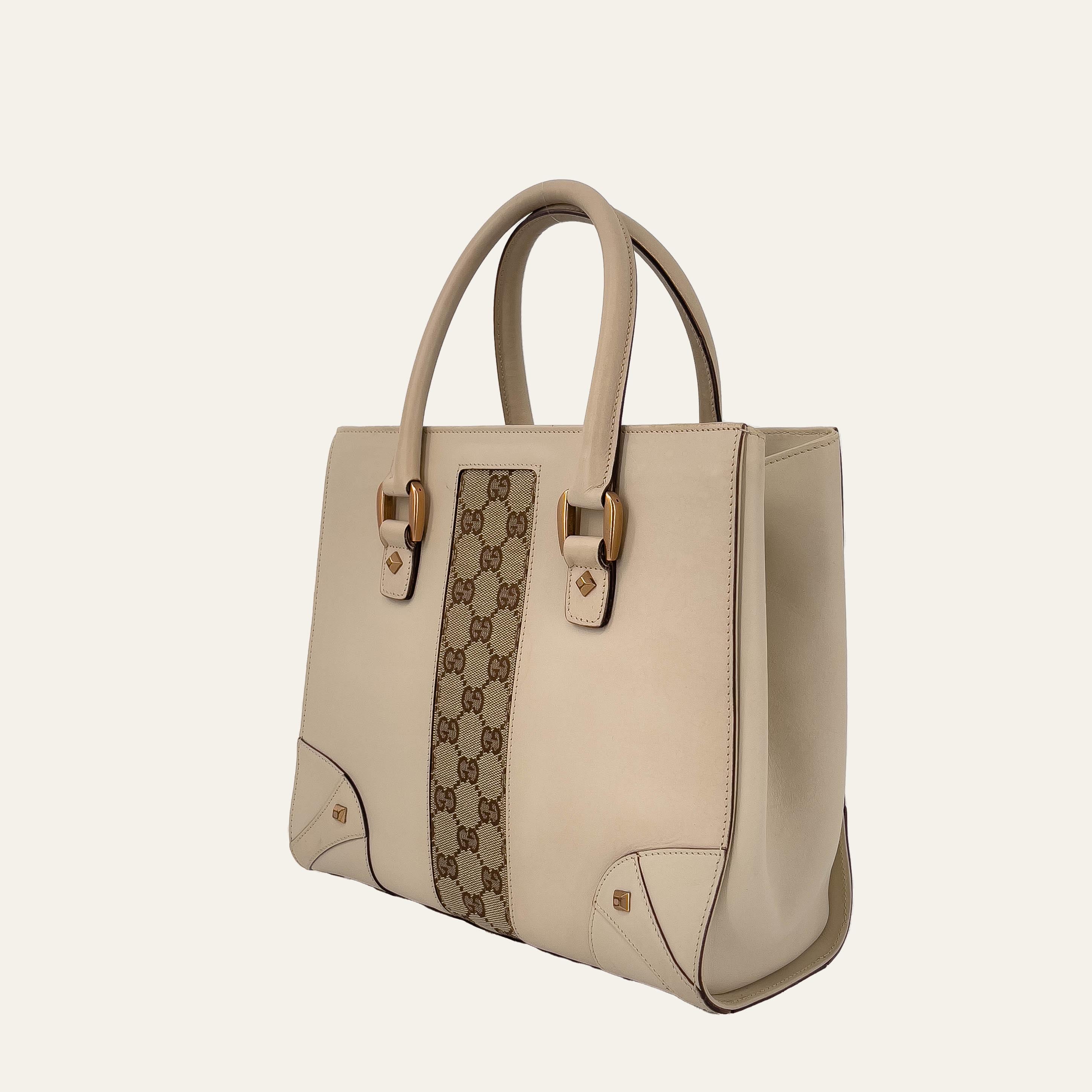 Cream Leather and GG Canvas Handbag