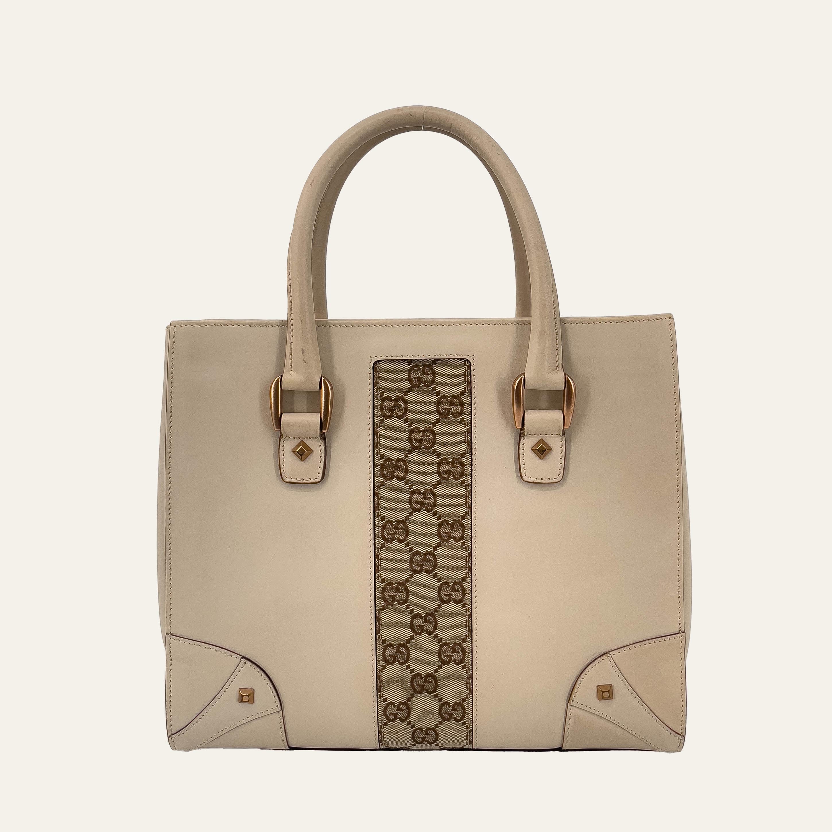 Cream Leather and GG Canvas Handbag