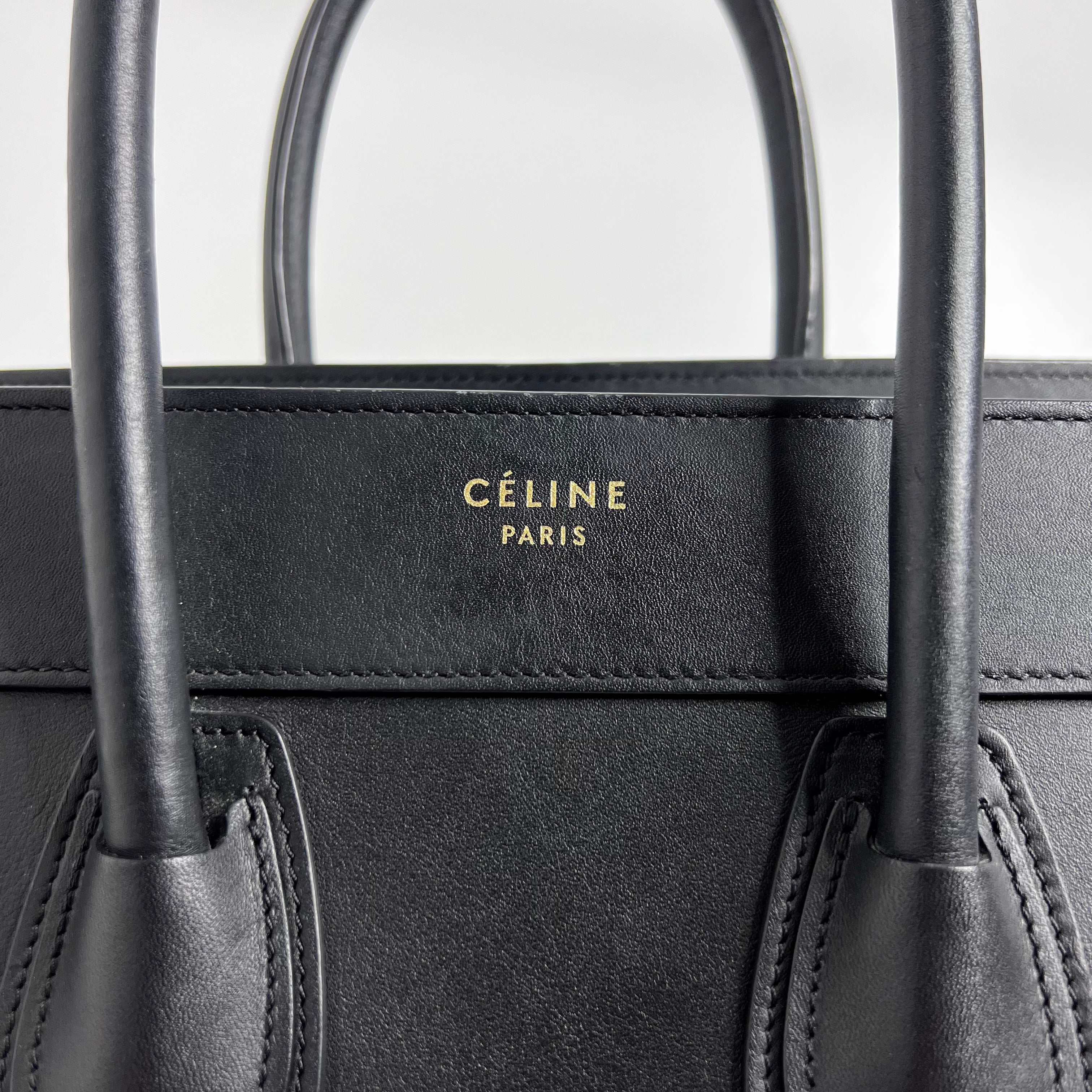 Black Micro Luggage Tote in Smooth Calfskin