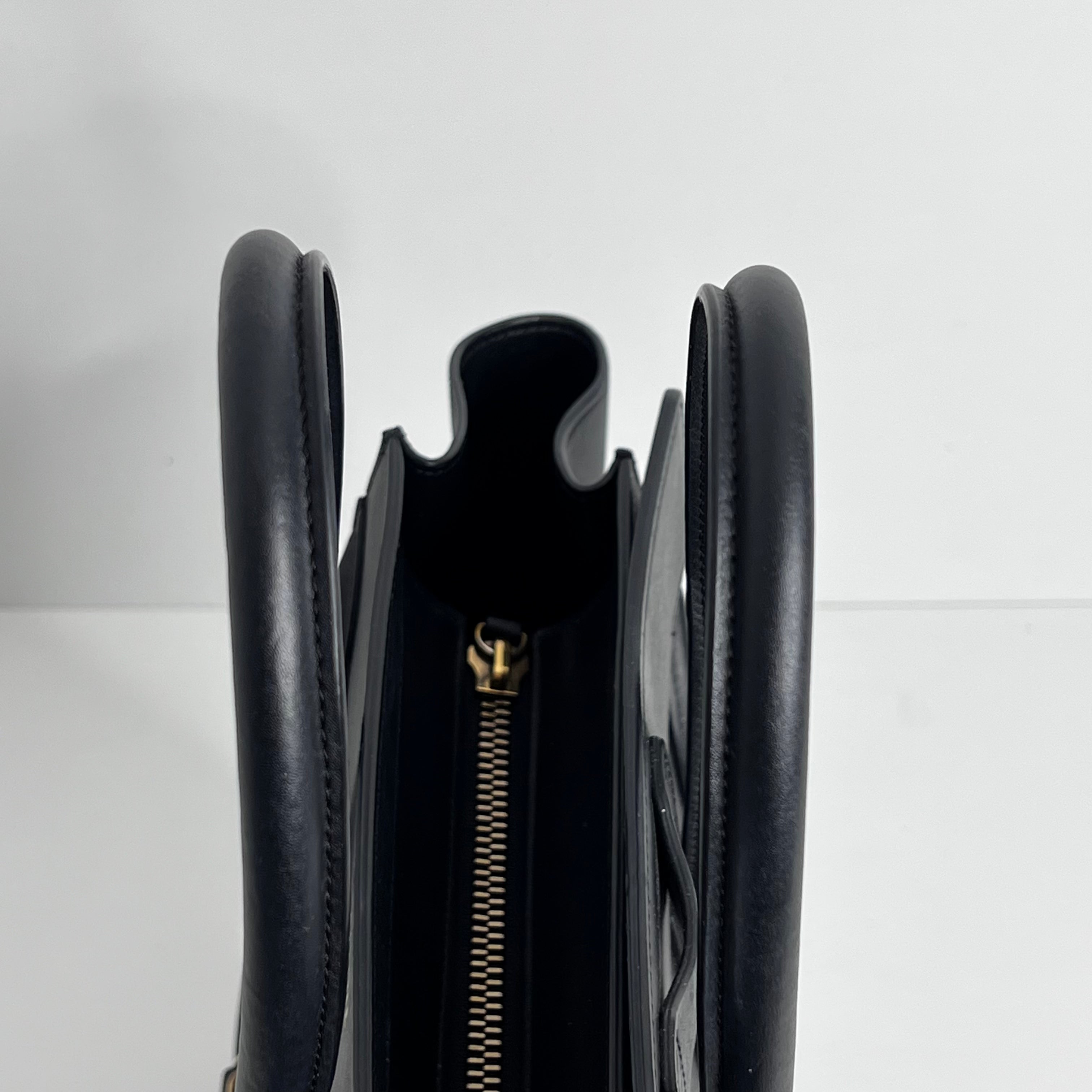 Black Micro Luggage Tote in Smooth Calfskin