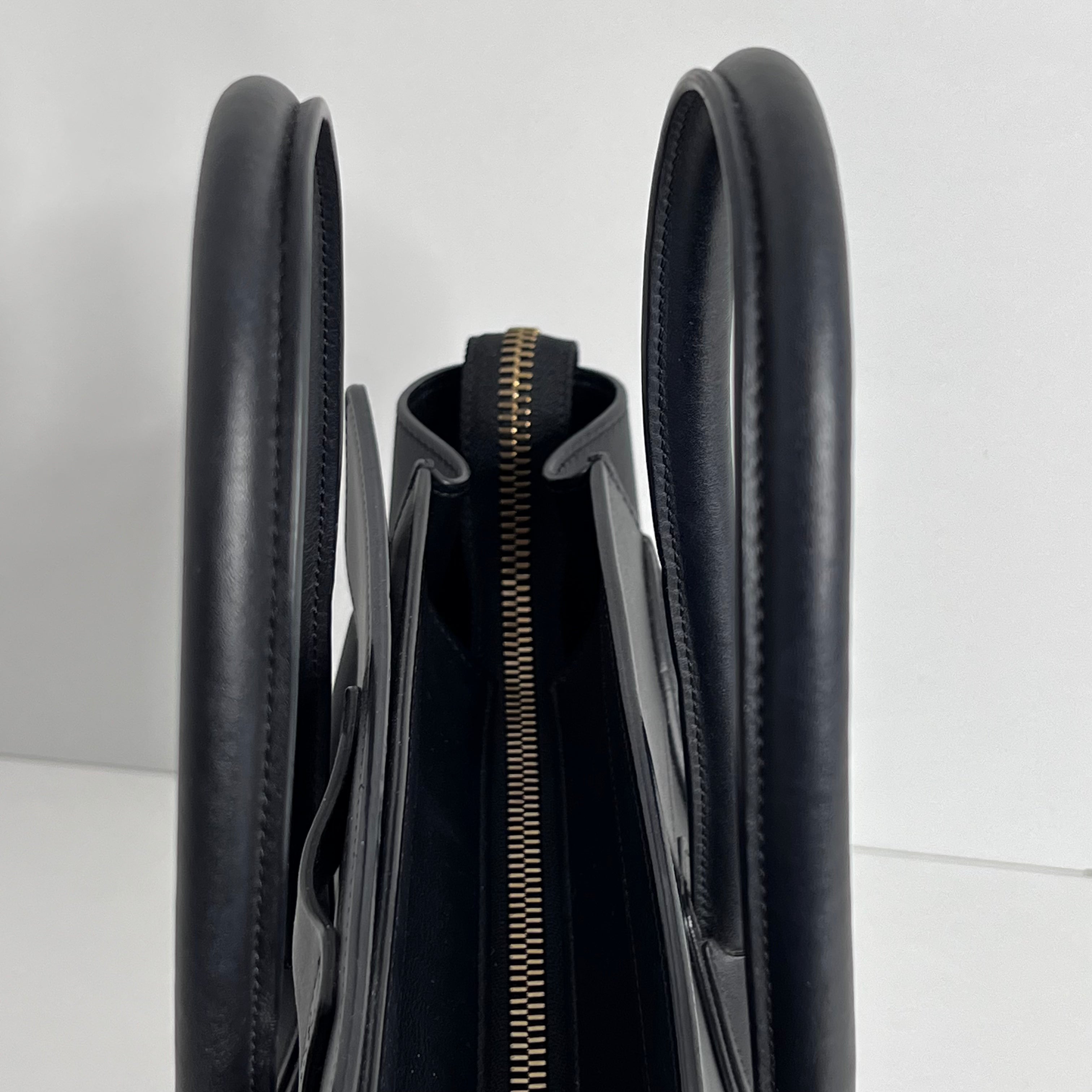 Black Micro Luggage Tote in Smooth Calfskin