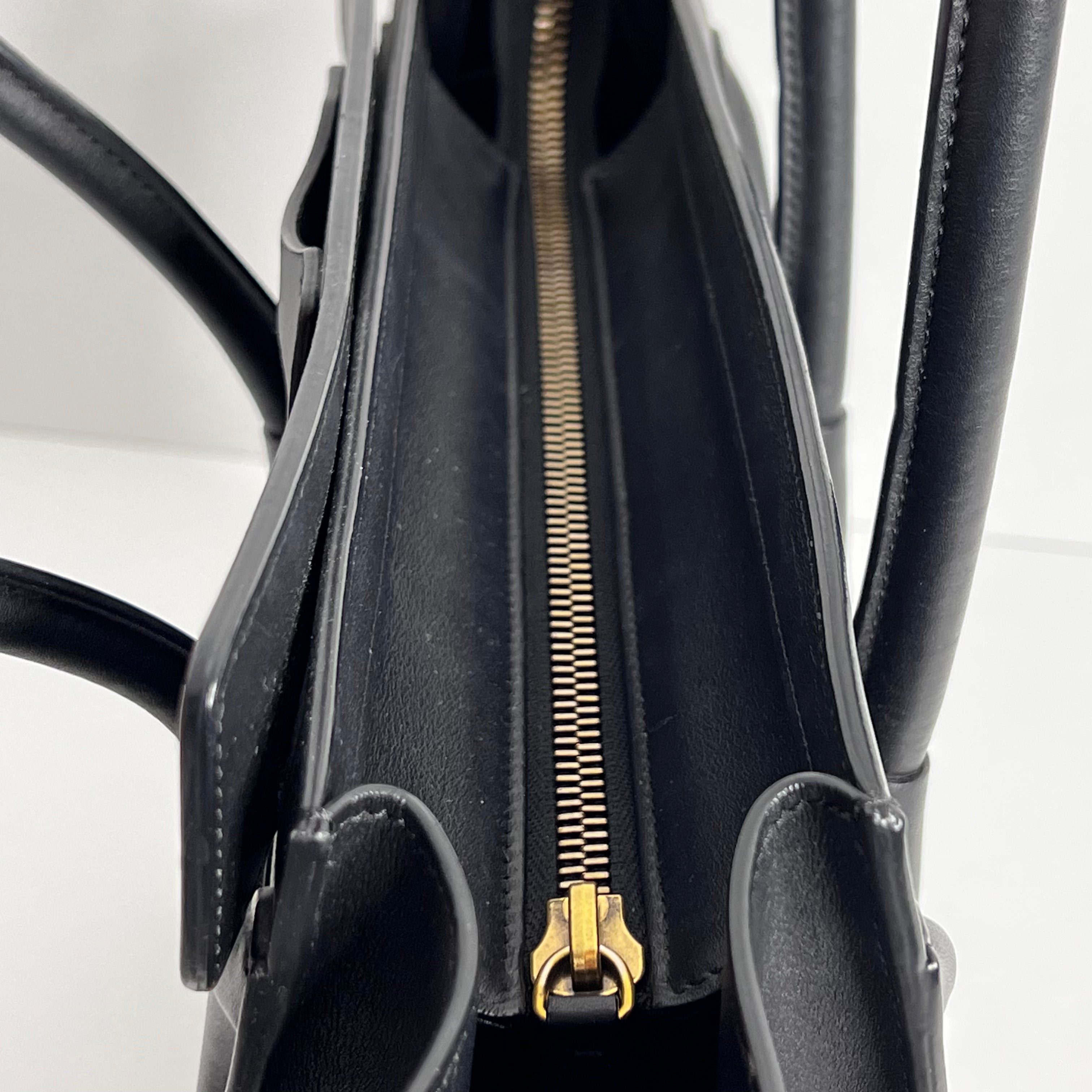 Black Micro Luggage Tote in Smooth Calfskin