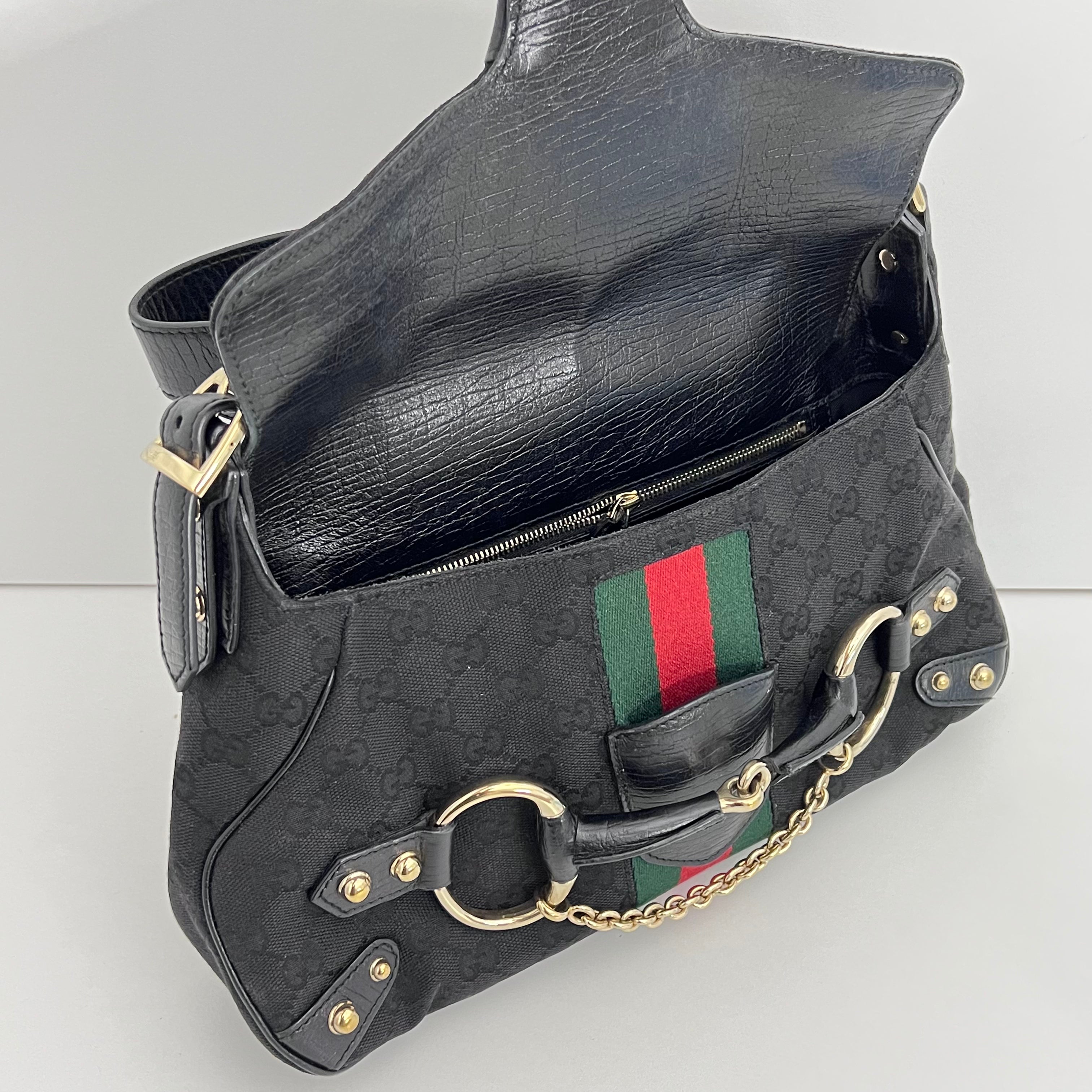 Black Horsebit Shoulder Bag