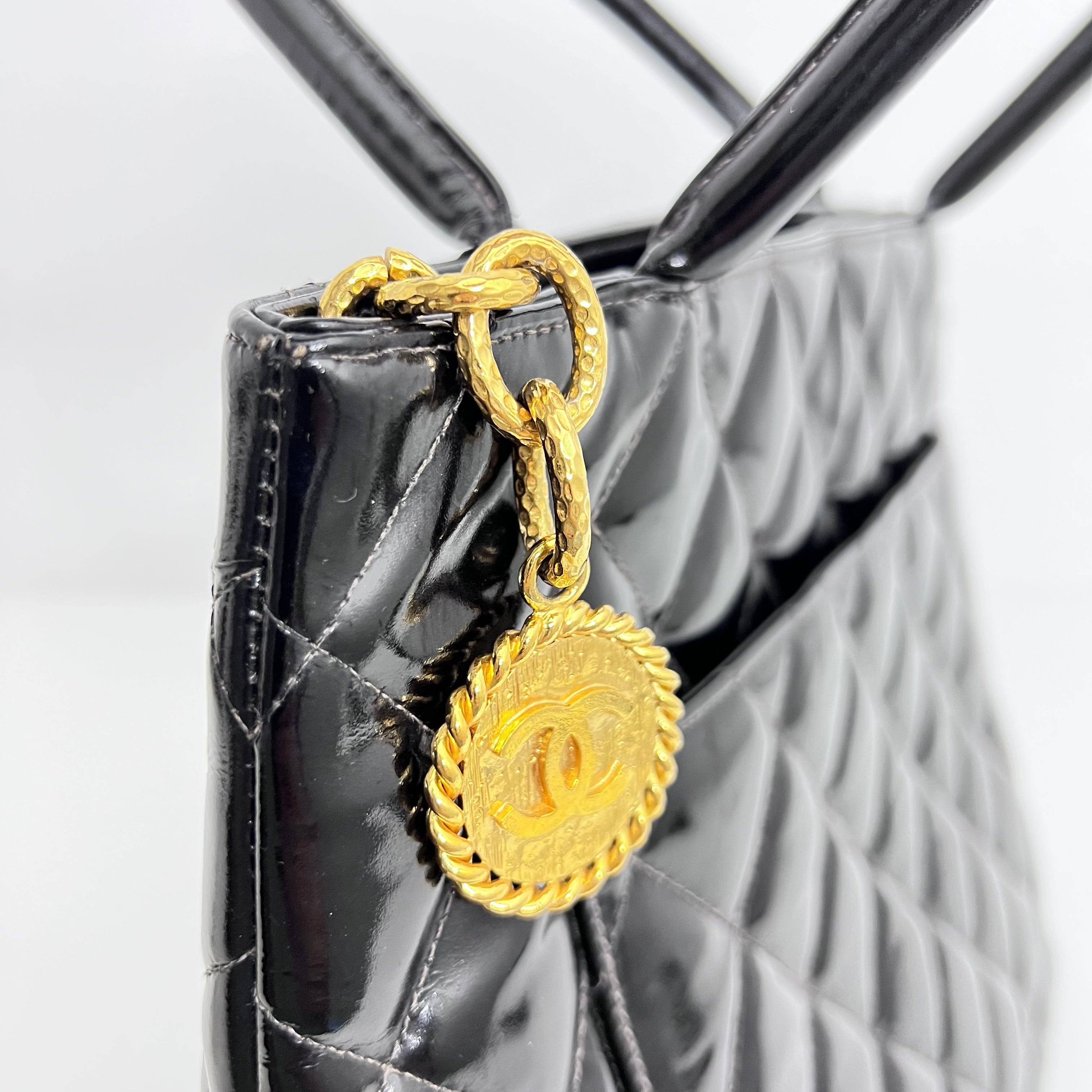 Black Patent Medallion Tote