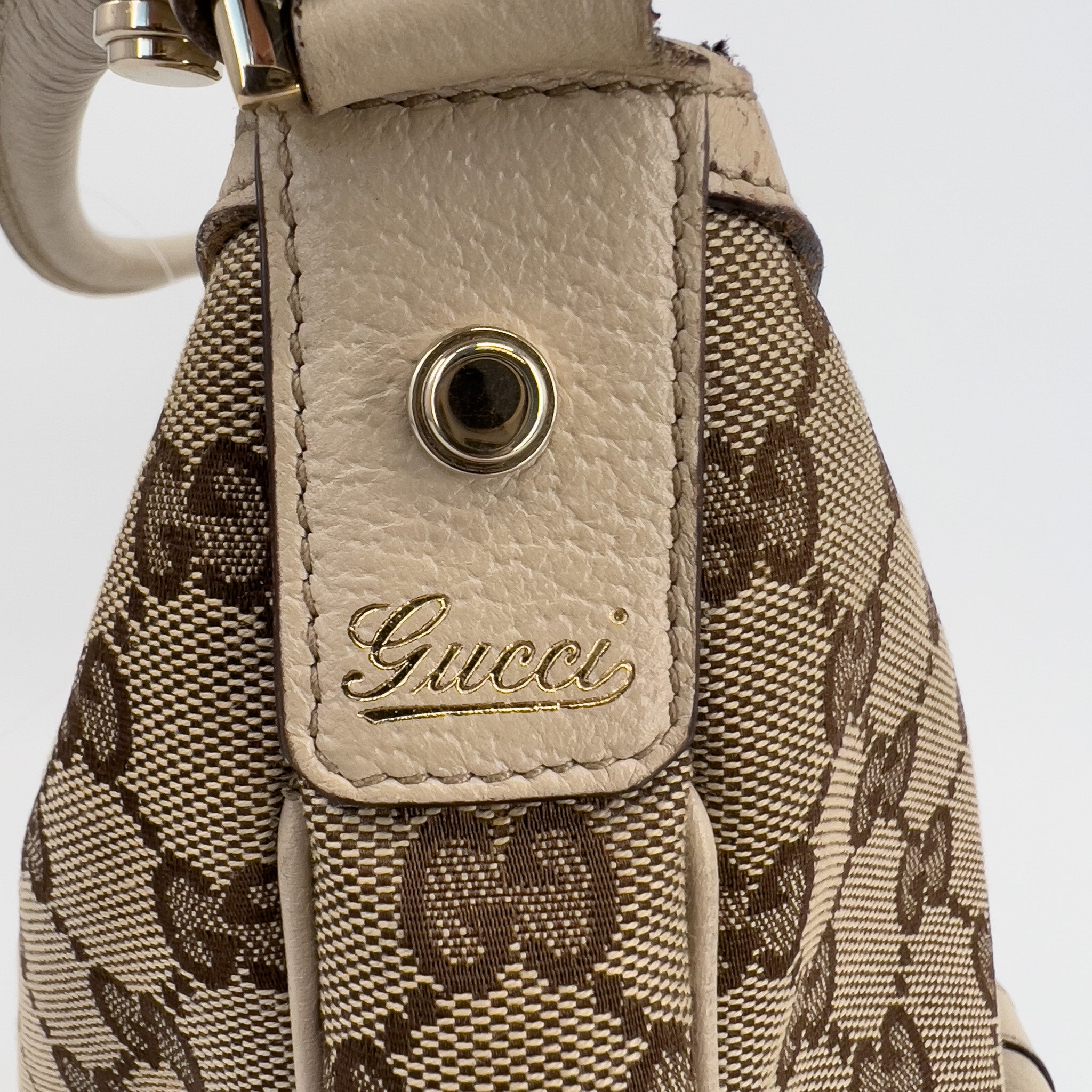 GG Monogram Ivory Canvas Pocket Hobo Bag