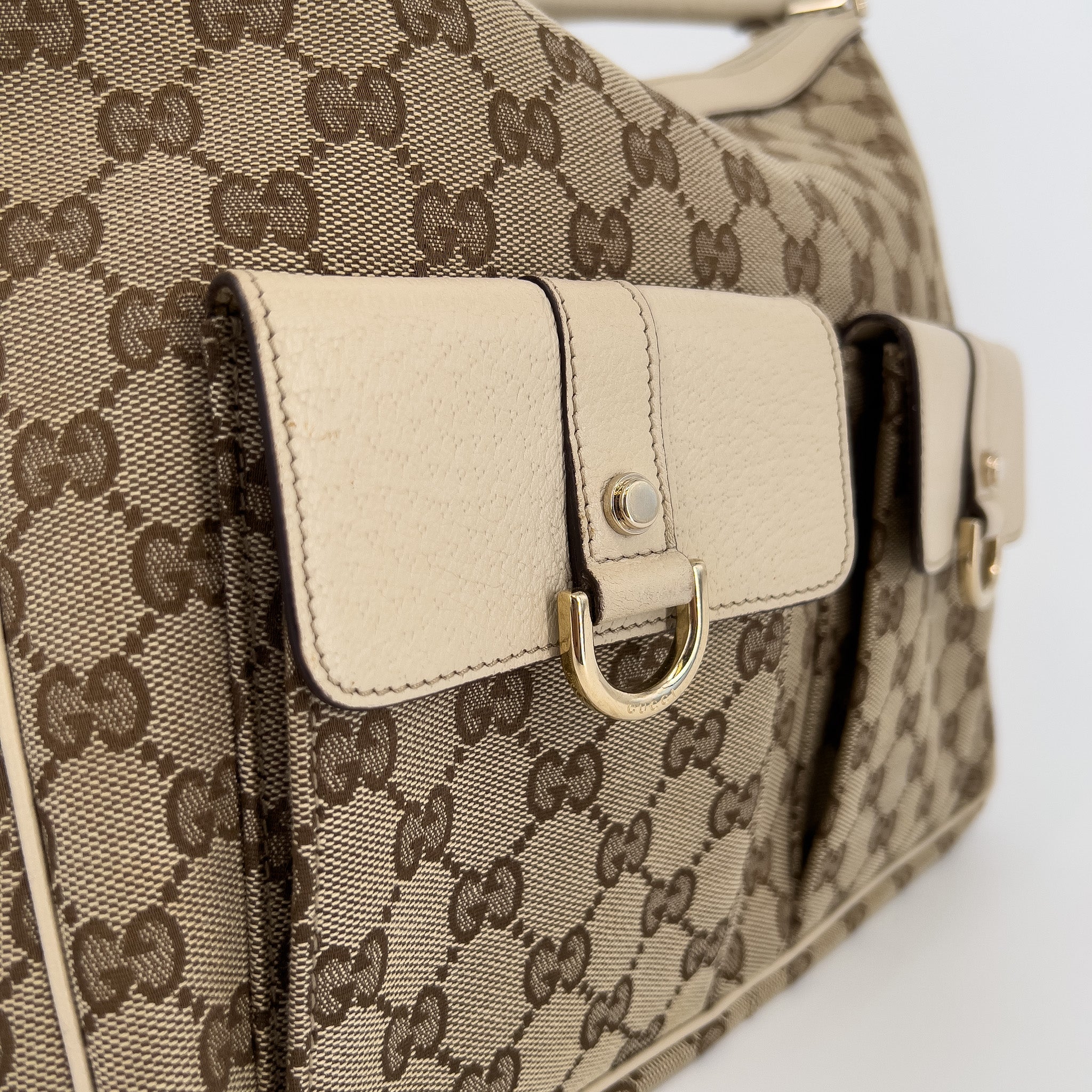 GG Monogram Ivory Canvas Pocket Hobo Bag