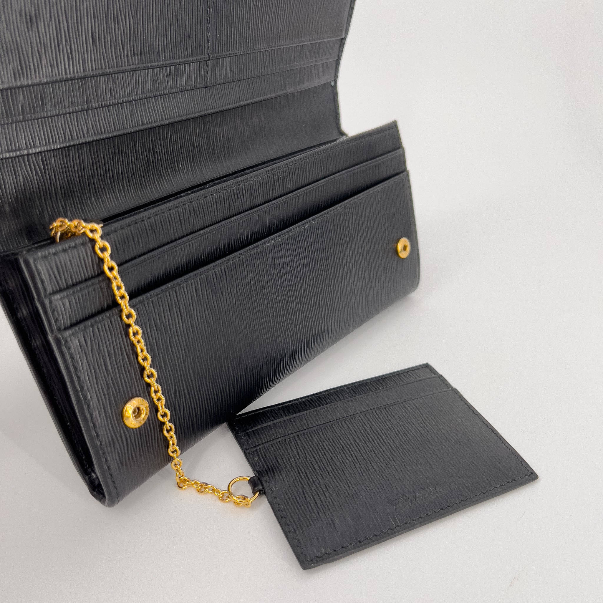 Black Saffiano Leather with Gold Chain