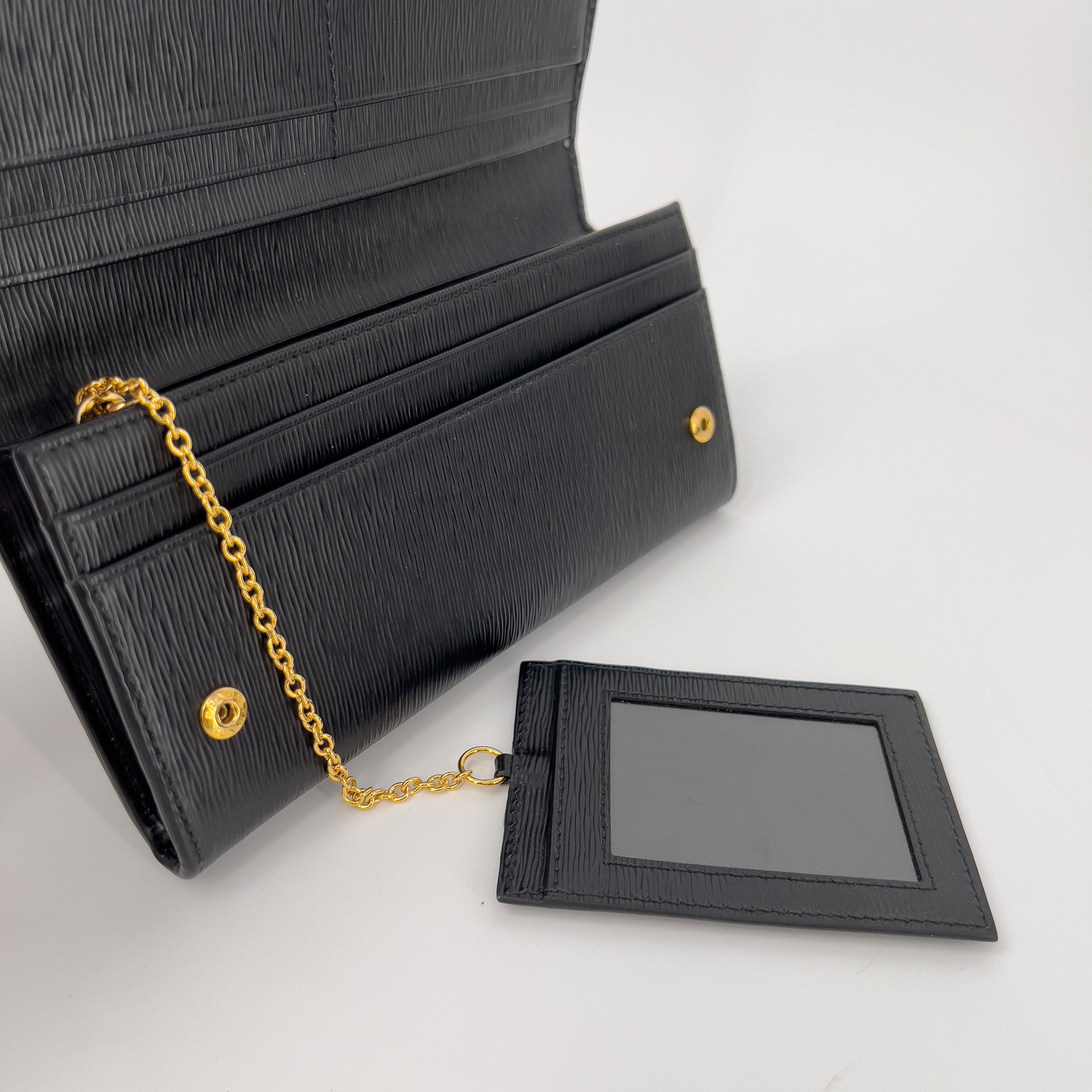 Black Saffiano Leather with Gold Chain