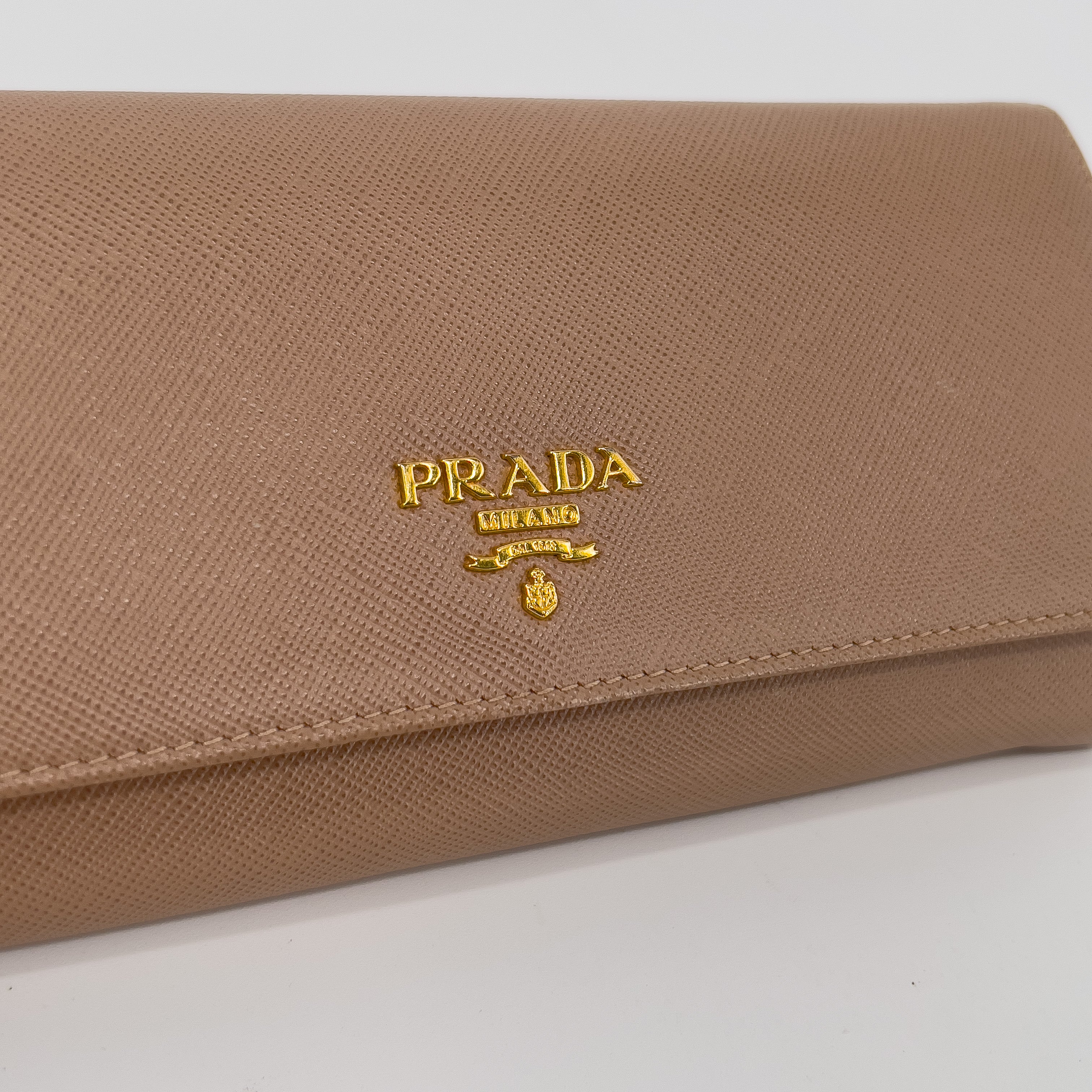Beige Saffiano Wallet with Gold Chain