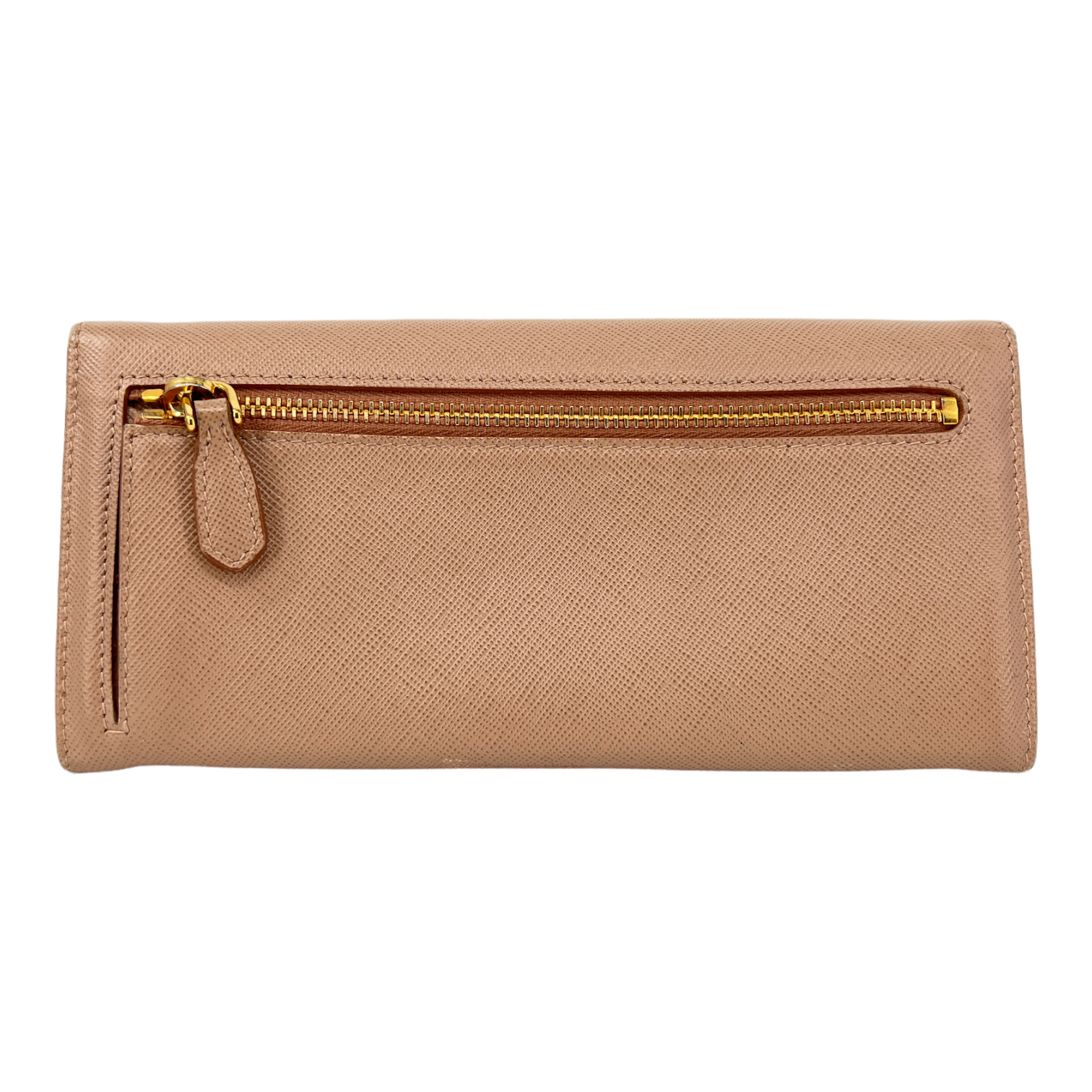 Beige Saffiano Wallet with Gold Chain
