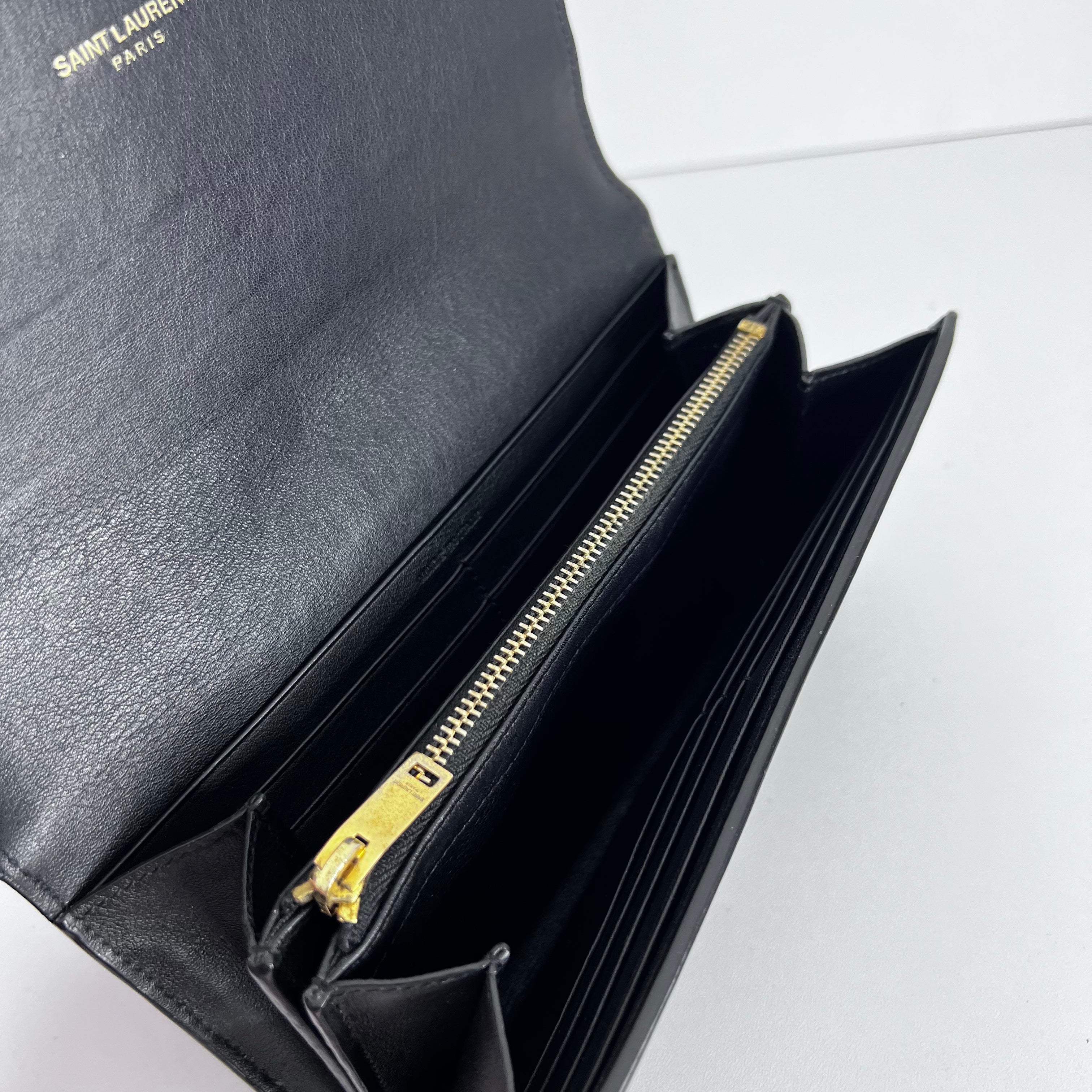 Black Long Wallet with Gold Chain