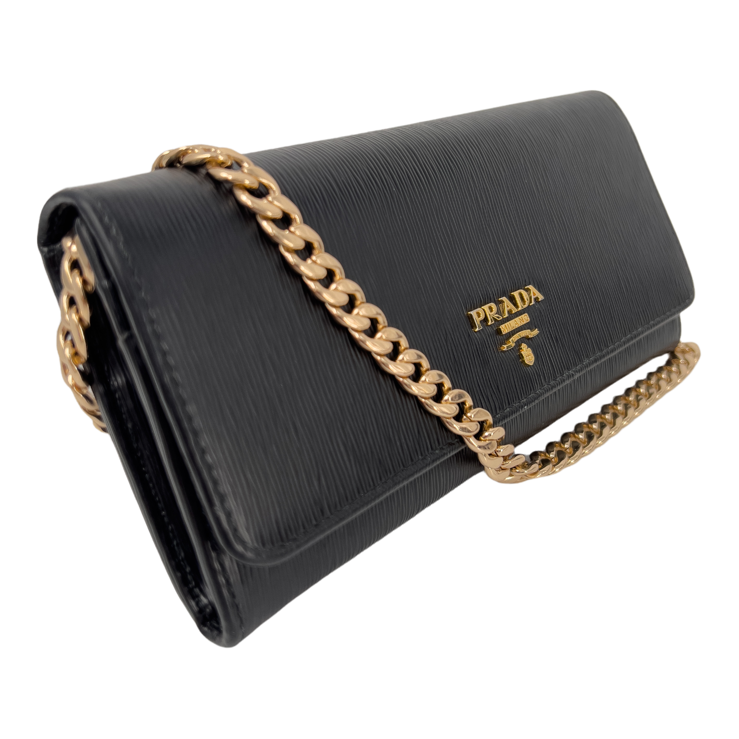 Black Saffiano Leather with Gold Chain