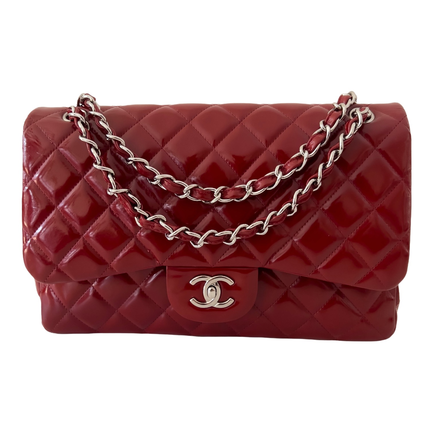 Red Patent Jumbo Classic Double Flap