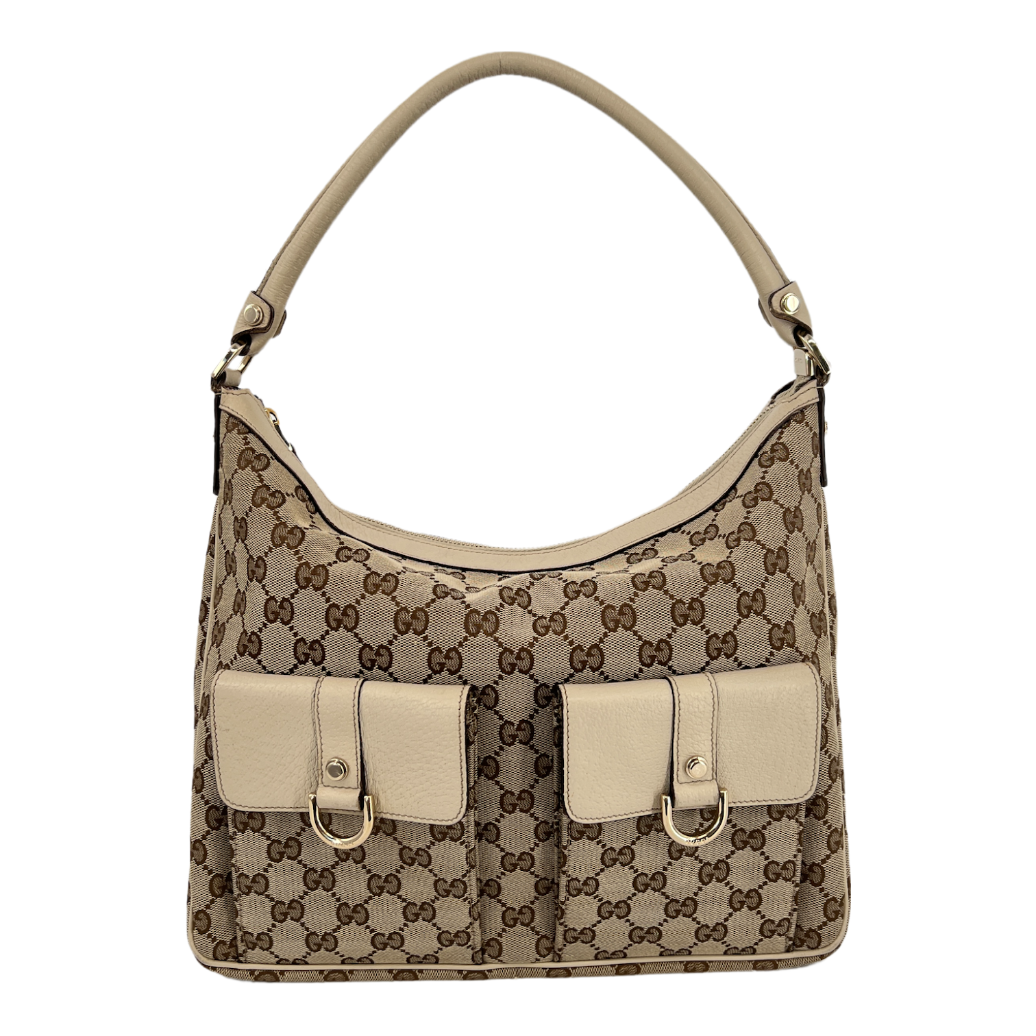 GG Monogram Ivory Canvas Pocket Hobo Bag