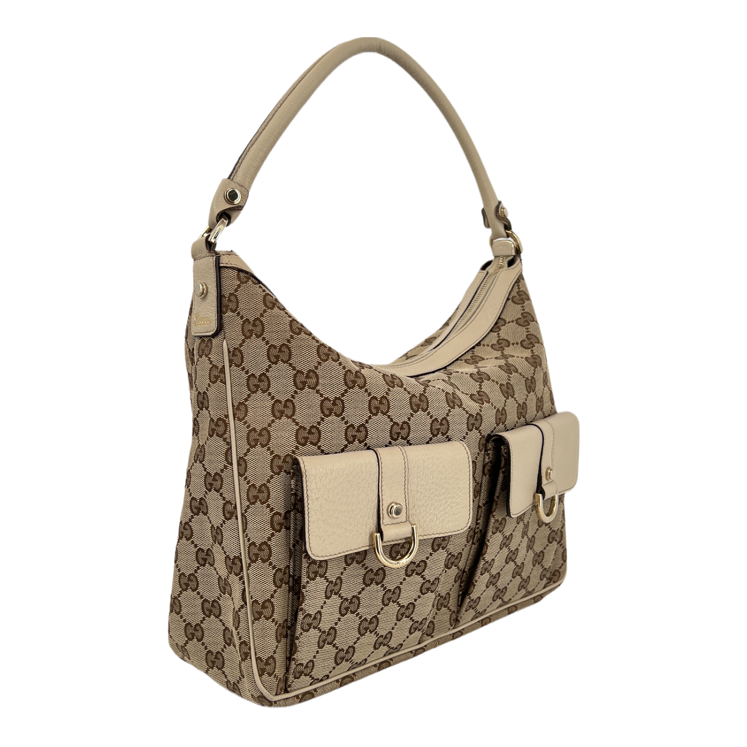 GG Monogram Ivory Canvas Pocket Hobo Bag